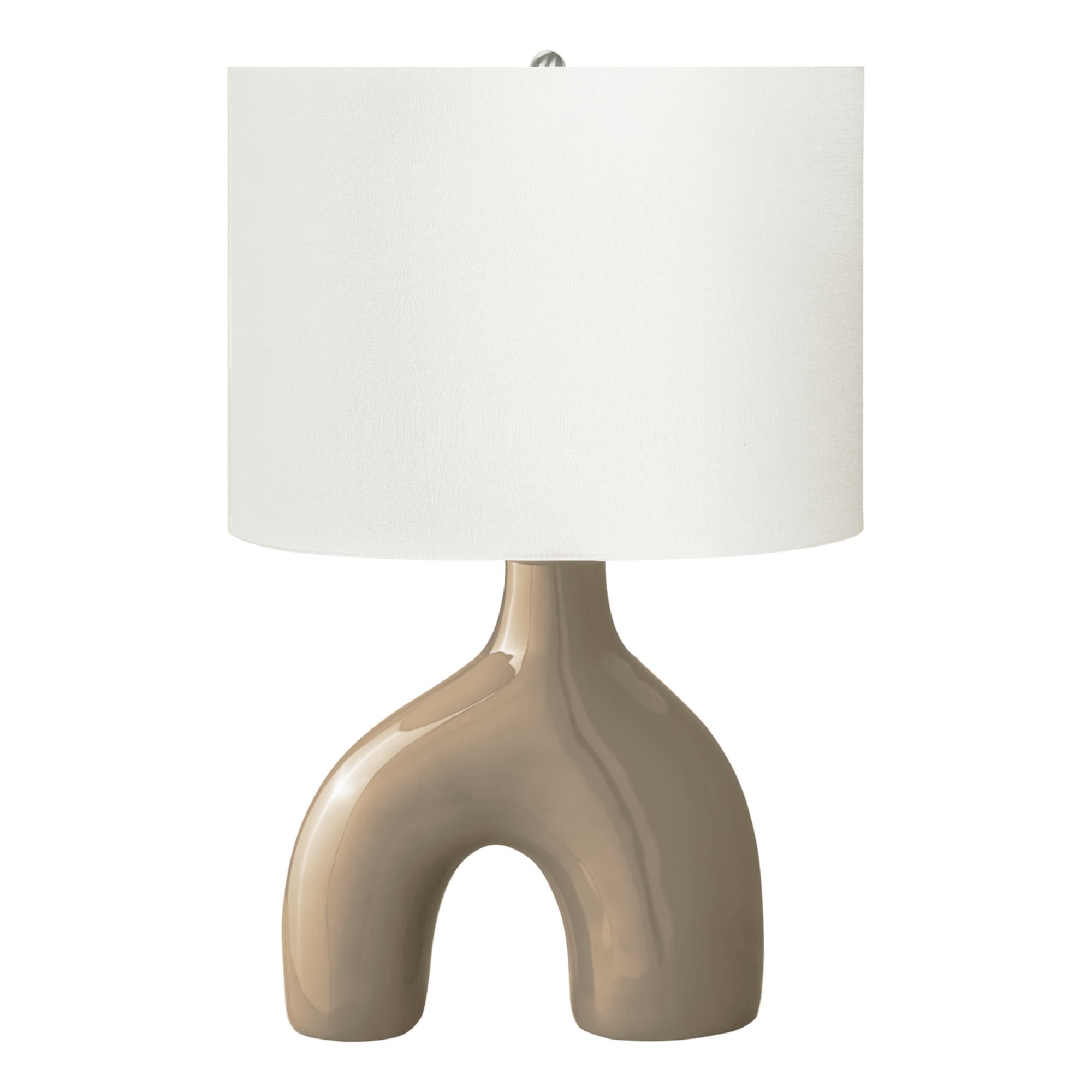 Luckbyte - 25 Inch Brown Ceramic Table Lamp Ivory Cream Shade Contemporary Modern Light