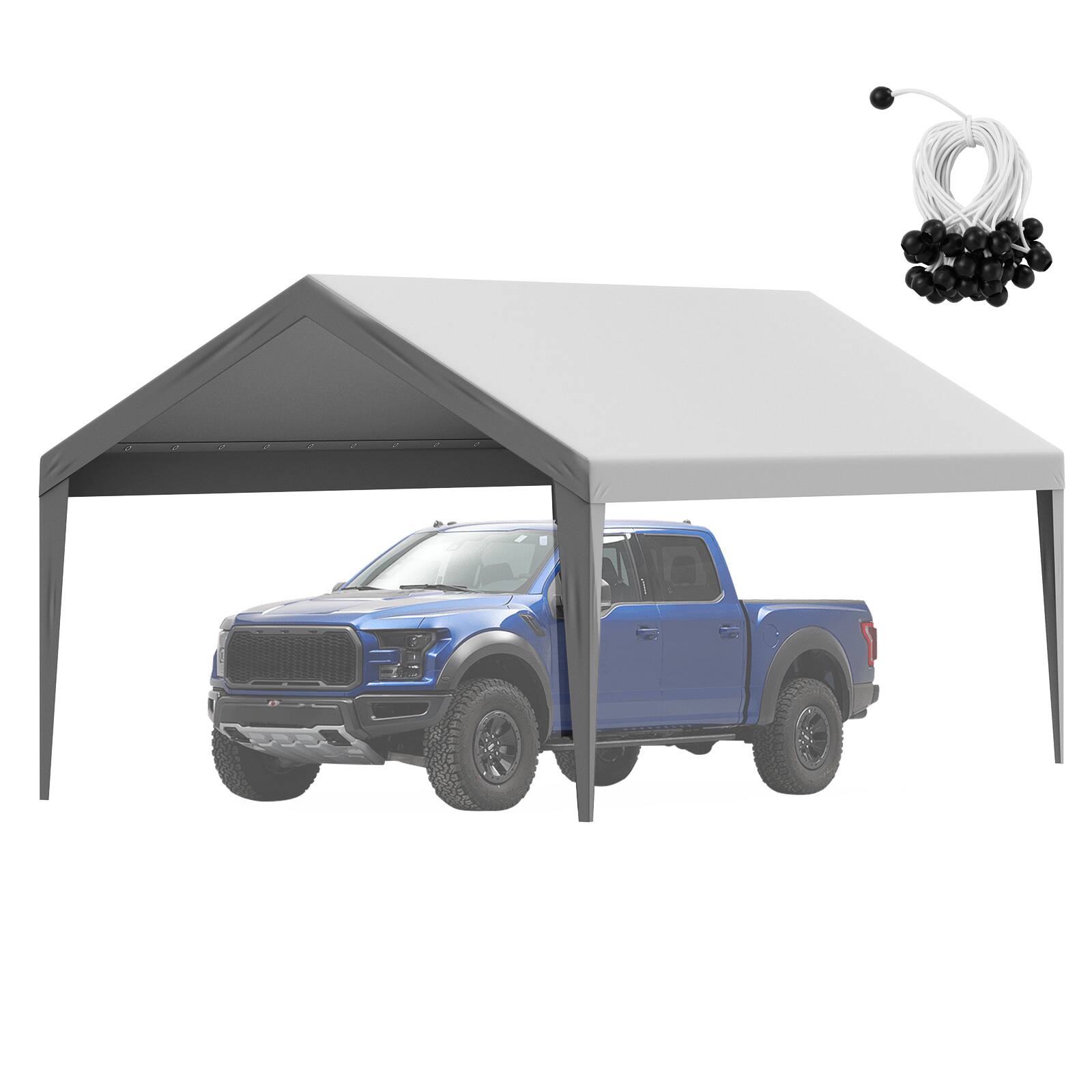 Alt View 5. VEVOR - Carport Replacement Canopy Cover 12 x 20 ft, Garage Top Tent Shelter Tarp Heavy-Duty Waterproof & UV Protected - Grey.