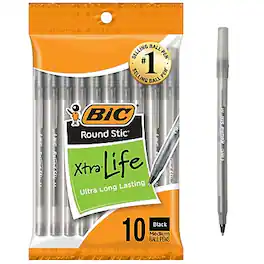 BIC America - BIC Round Stic Xtra Life Ballpoint Pens, Medium Point, Black Ink, 10/Pack (20123)