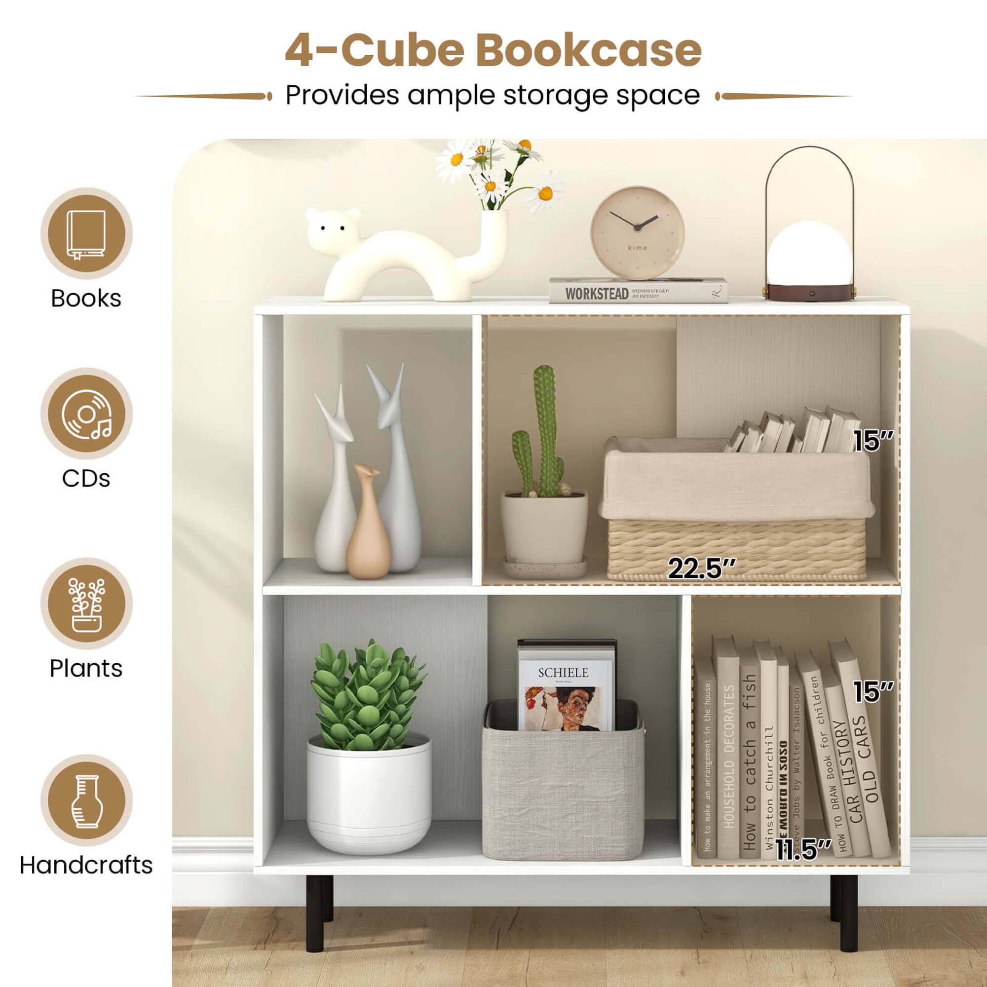 4-Cube Bookcase Provides ample storage space ... Books WORKSTEAD CDs 15" 22.5" Plants Handcrafts SCHIELE house the S arrangement 1 i 5 I fish children 15" DECORATES 5 Saacson Churchill witter for HISTORY CARS catch IN2020 S Book HOUSEHO to DRAN OLD con WORLD SeO CAR Winston TO How 11.5"