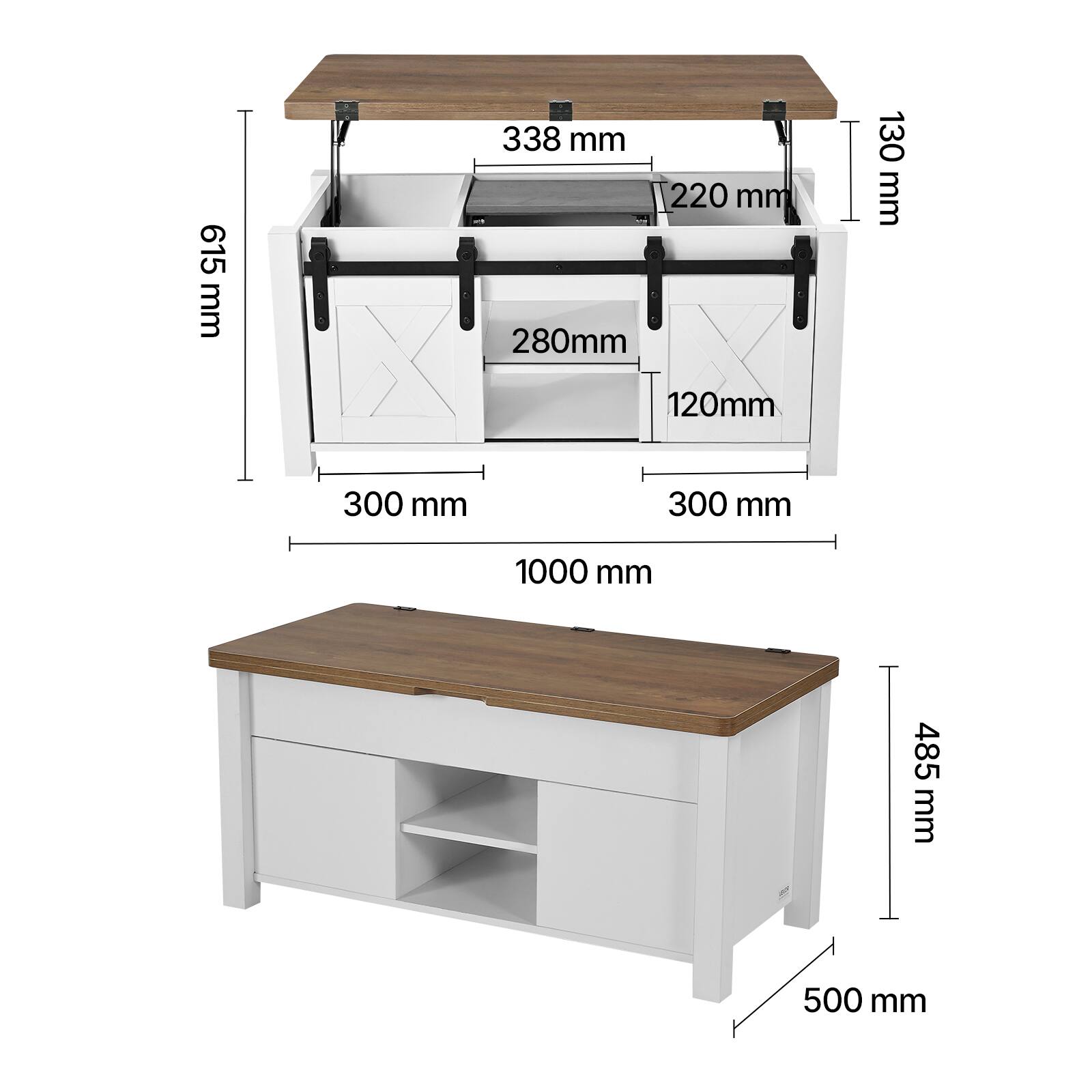 - 615 mm
- 338 mm
- 220 mm
- 280 mm
- 130 mm
- 120 mm
- 300 mm
- 300 mm
- 1000 mm
- 485 mm
- 500 mm