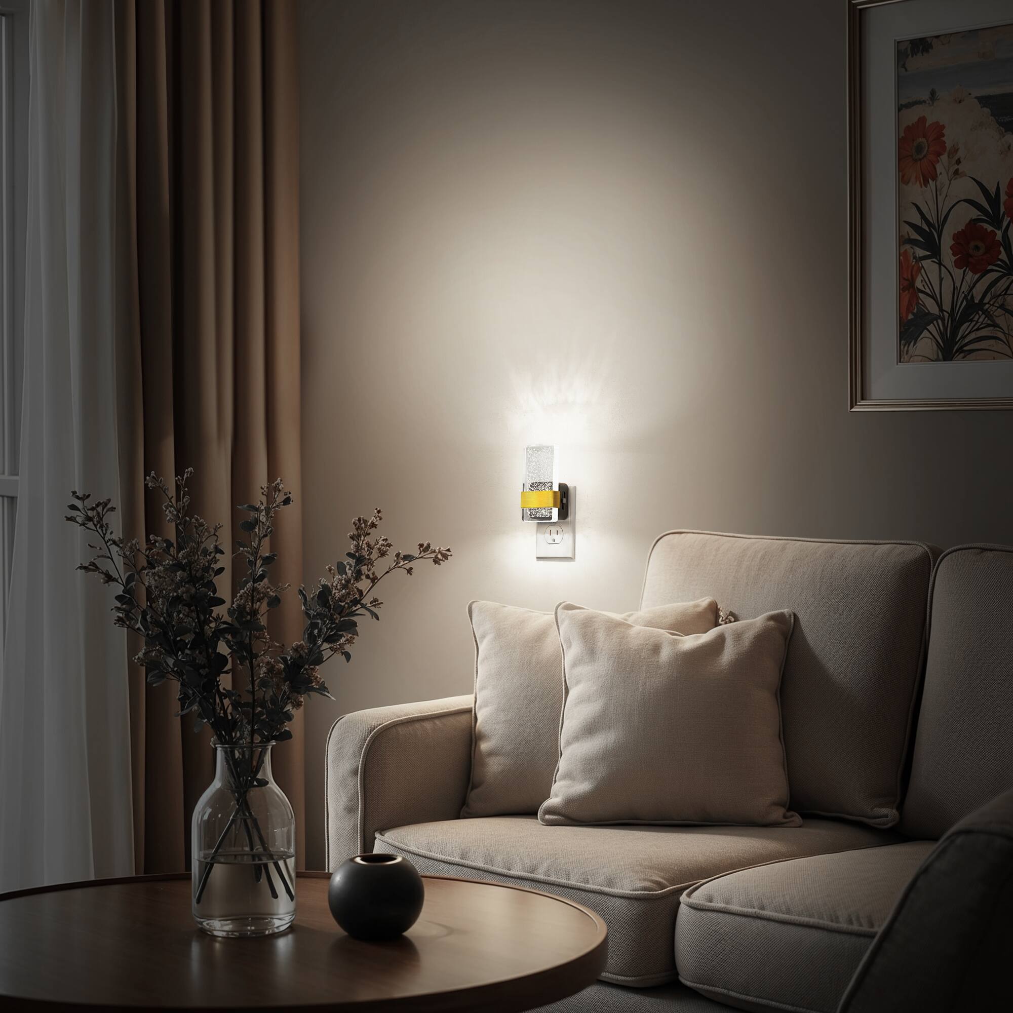 Alt View 1. Jandcase - JANDCASE 2-Pack 1W  Plug-in Night Light, 5000K Daylight White, Acrylic Square Pillar,Up/Down Light, - Black and Gold.