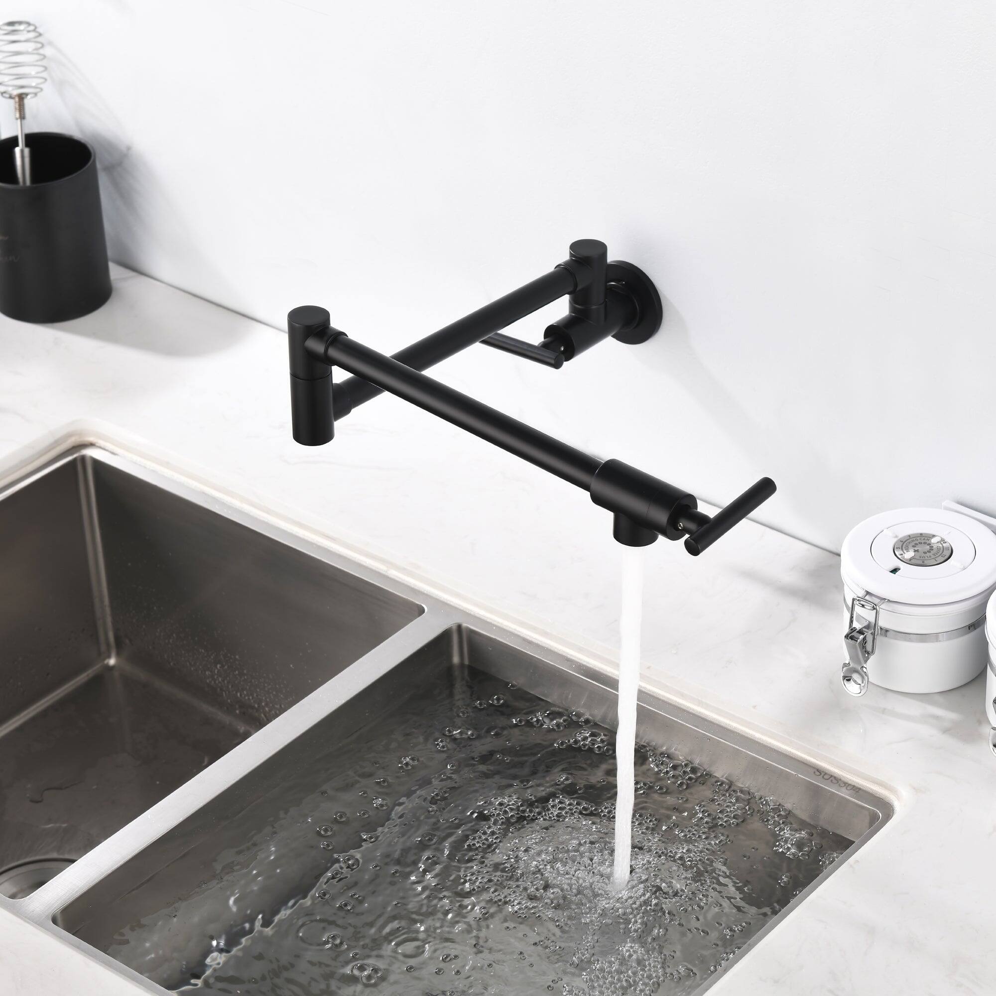 Alt View 9. Boyel Living - Matte Black Wall Mounted Pot Filler Double Handle 1.8 GPM with Ceramic Cartridge and Mounting Hardware - Matte Black.