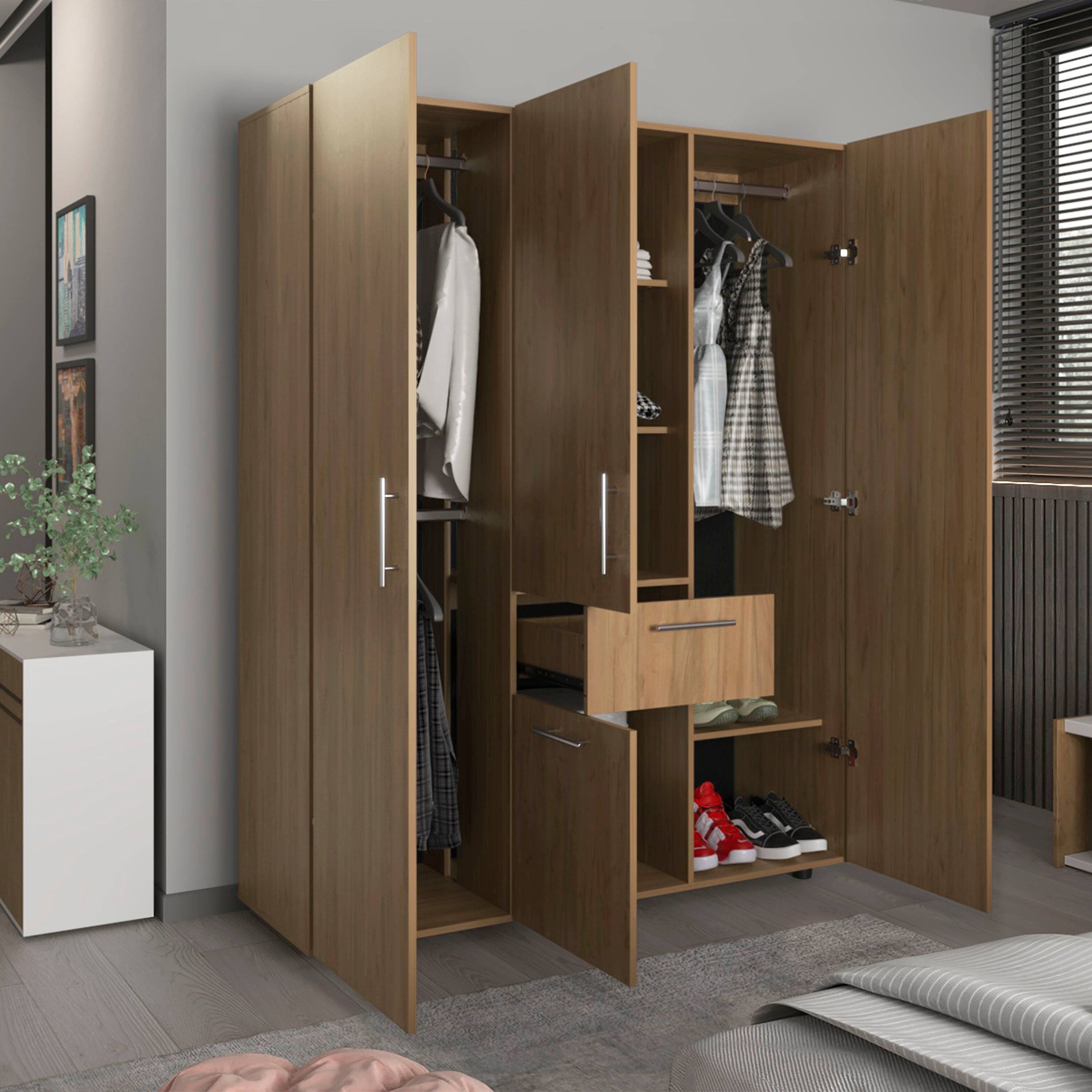 Back. TuHome - Bariloche 70" High Four- Door, One Drawer Armoire With Three Hanging Rods, Seven Shelves Bedroom, Wardrove, Closet - Natural Oak.