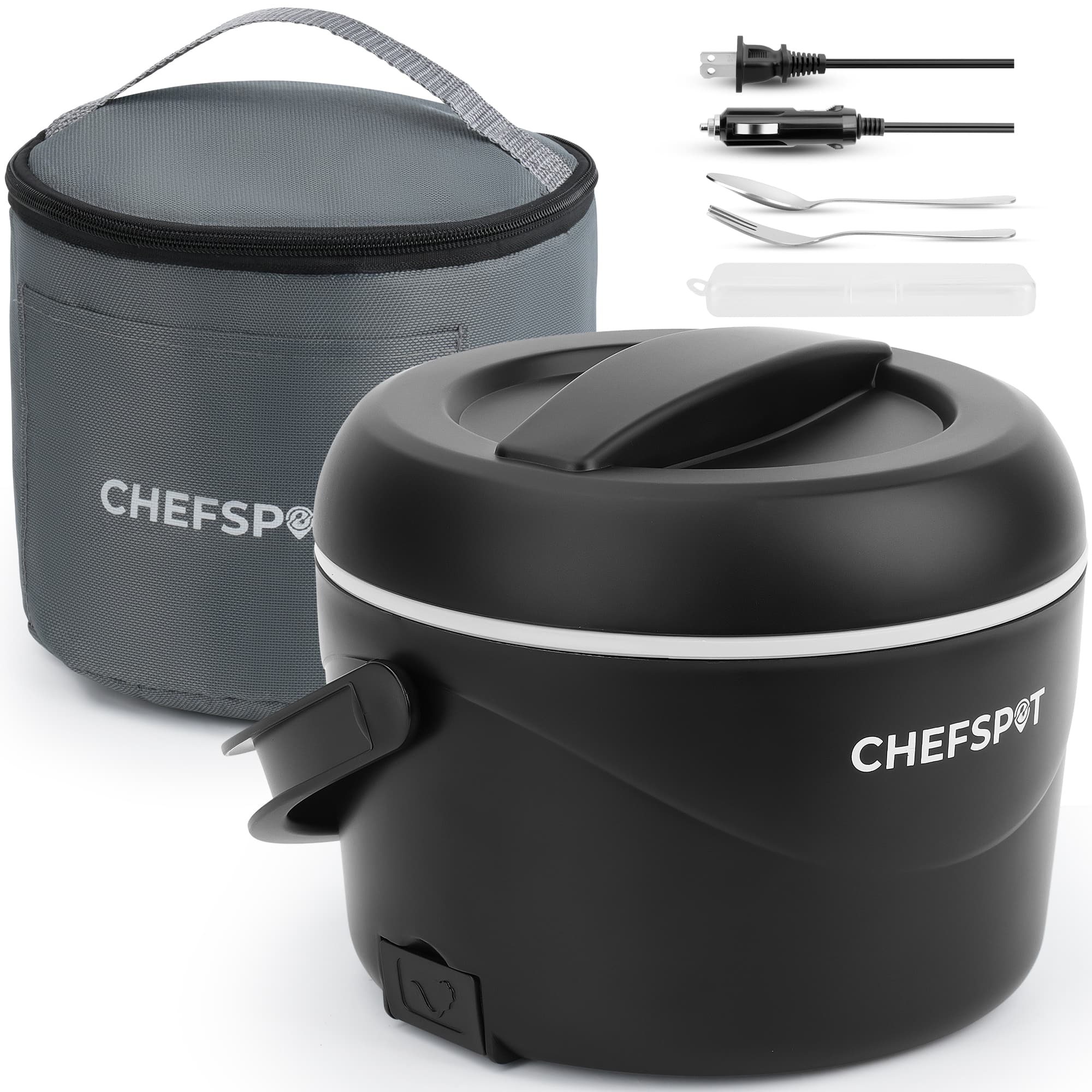 CHEFSPOT - 37oz Electric Lunch Box and Portable Food Warmer – Dual Use for Car and Home - Black