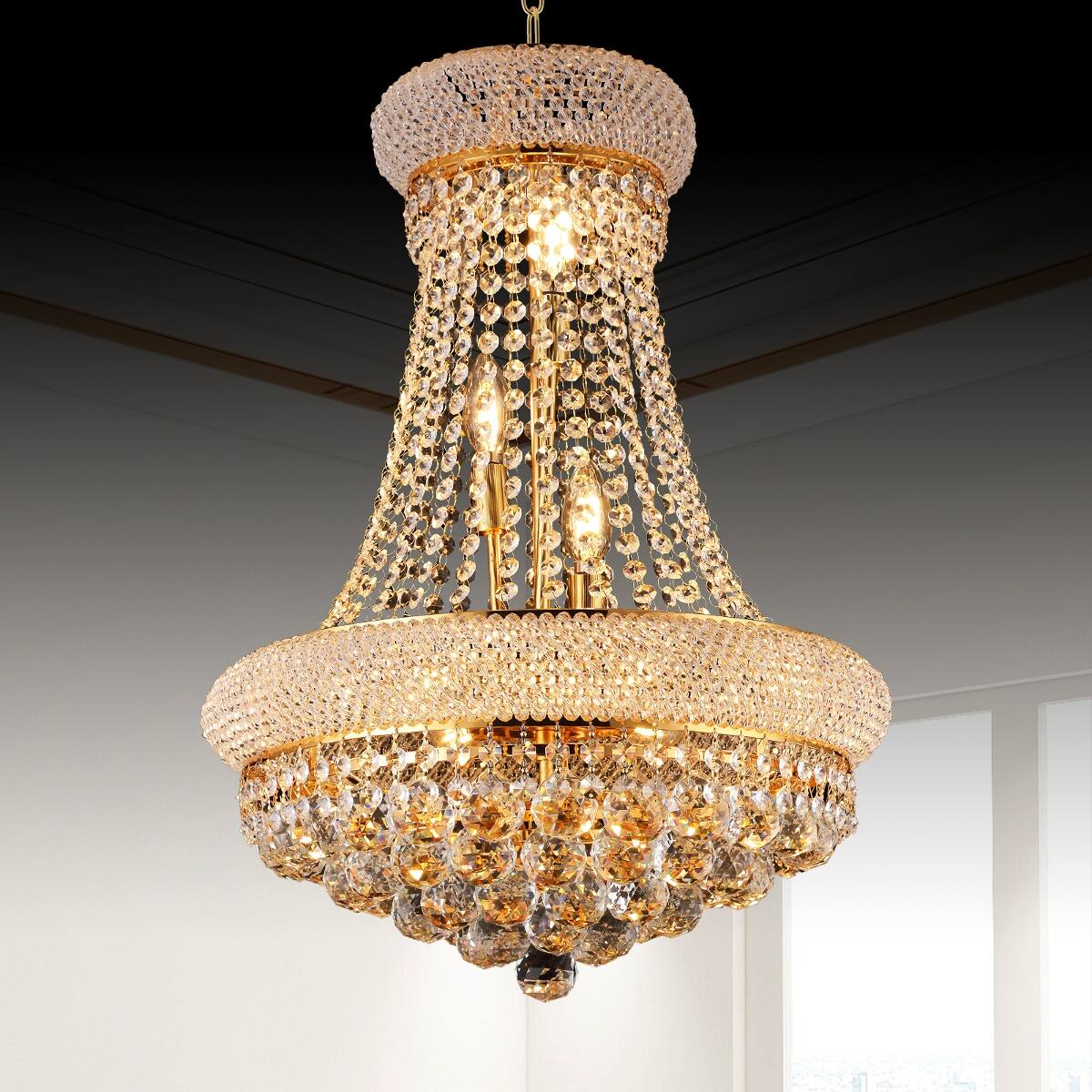 Alt View 9. Loheer - Loheer 18 inch Gold Crystal Chandelier, French Empire Ceiling Light with LED Bulbs for Dining Room.