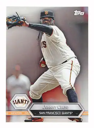 Sure, here is the corrected and grouped text from the image:
---
**Topps**
**GIANTS**
**JOHNNY CUETO**
**SAN FRANCISCO GIANTS**
**STARTING PITCHER**
---
**SF**
**15**
---
**Topps**