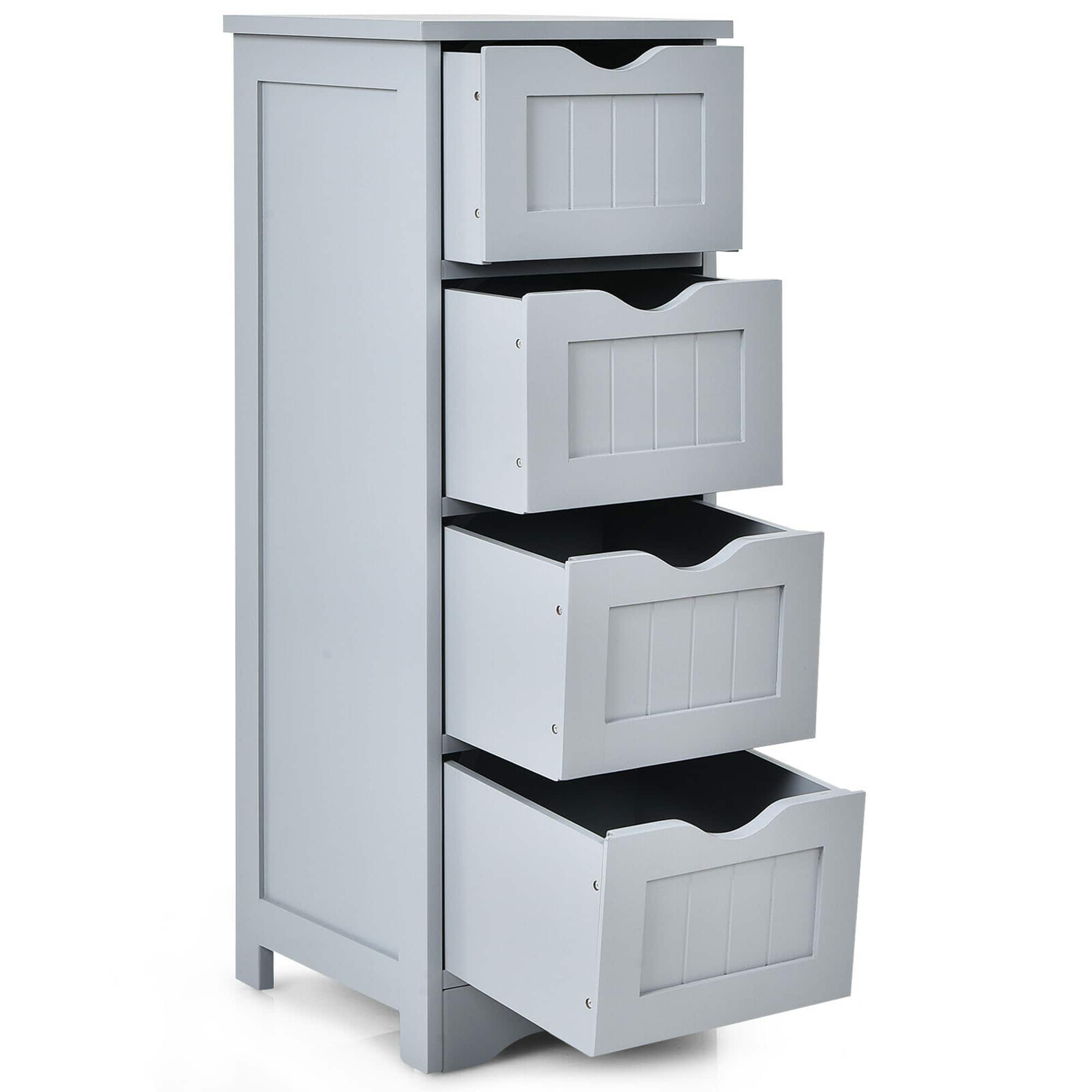 Gymax - Bathroom Floor Cabinet Free Standing Storage Side Organizer W/4 Drawers Grey - Gray price history on PriceWatchPro