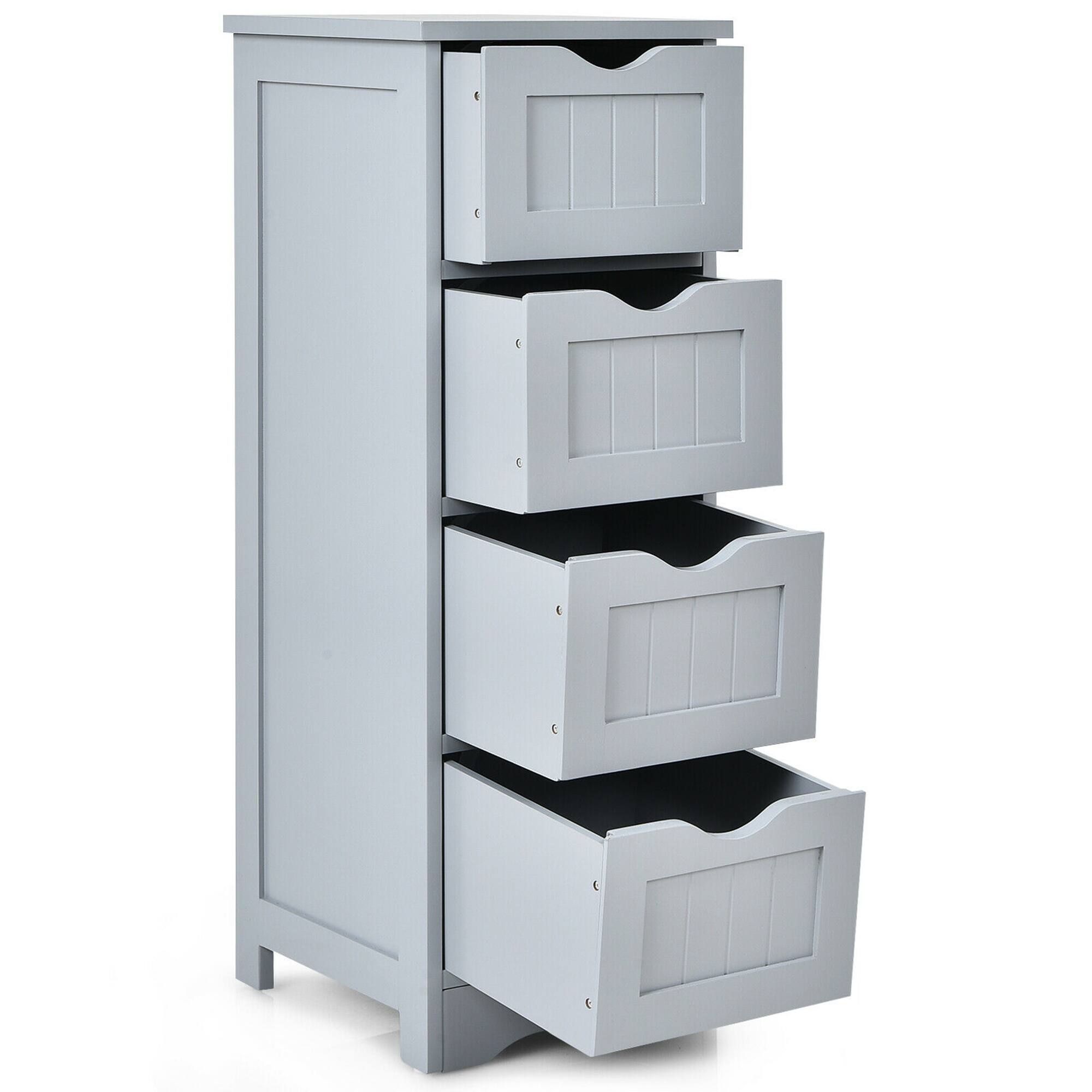 Front. Gymax - Gymax Bathroom Floor Cabinet Free Standing Storage Side Organizer W/4 Drawers Grey - Grey.