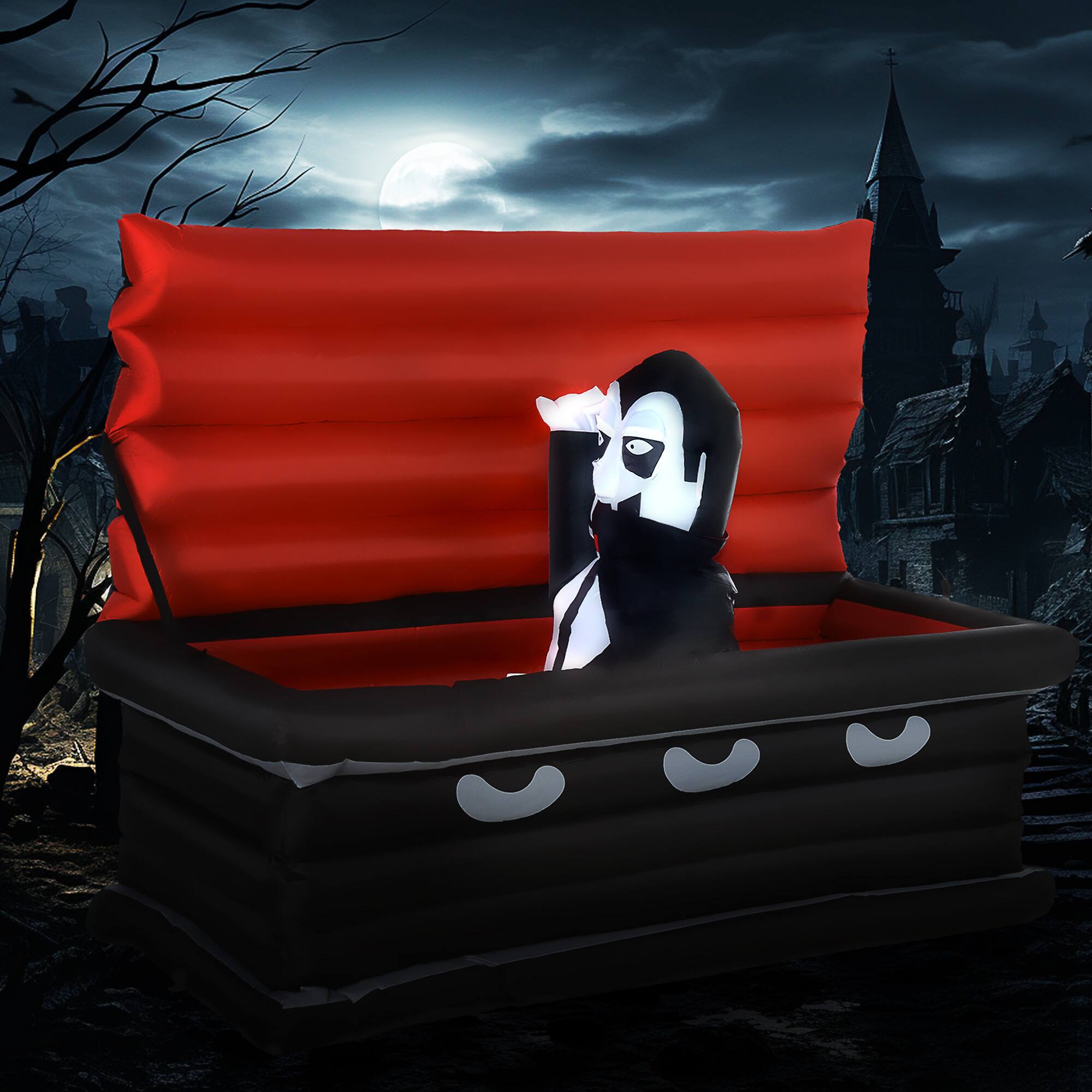 Alt View 1. Homcom - 6FT W Halloween Inflatables Outdoor Decorations Vampire and Giant Coffin, Blow Up LED Yard Decor, for Garden - Multi-colored.