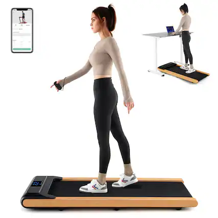 Front. Costway - Costway 3-in-1 Walking Pad Under Desk Treadmill with Remote Smart APP Control LED Display - Black,Natural.