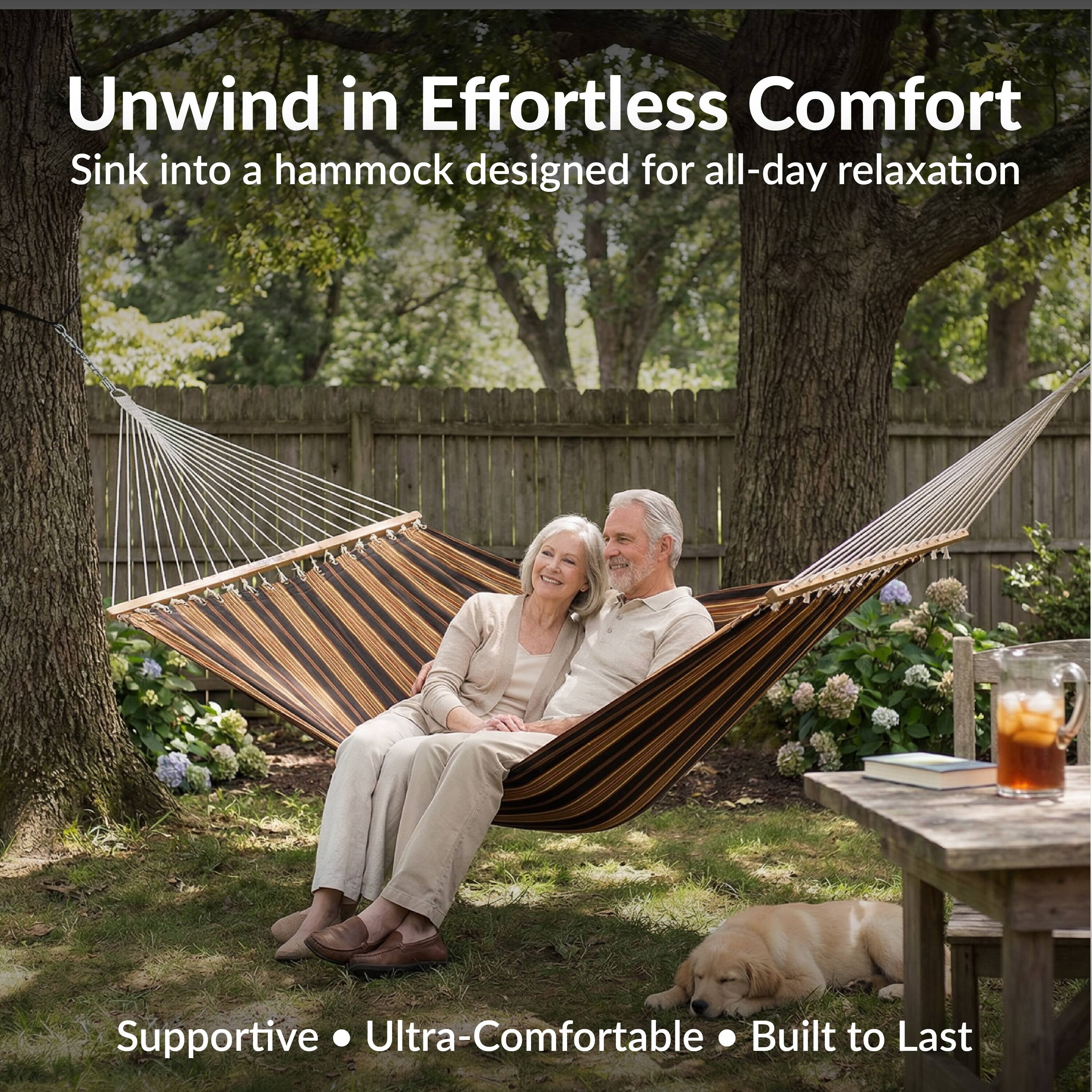 Unwind in Effortless Comfort  
Sink into a hammock designed for all-day relaxation  

Supportive • Ultra-Comfortable • Built to Last