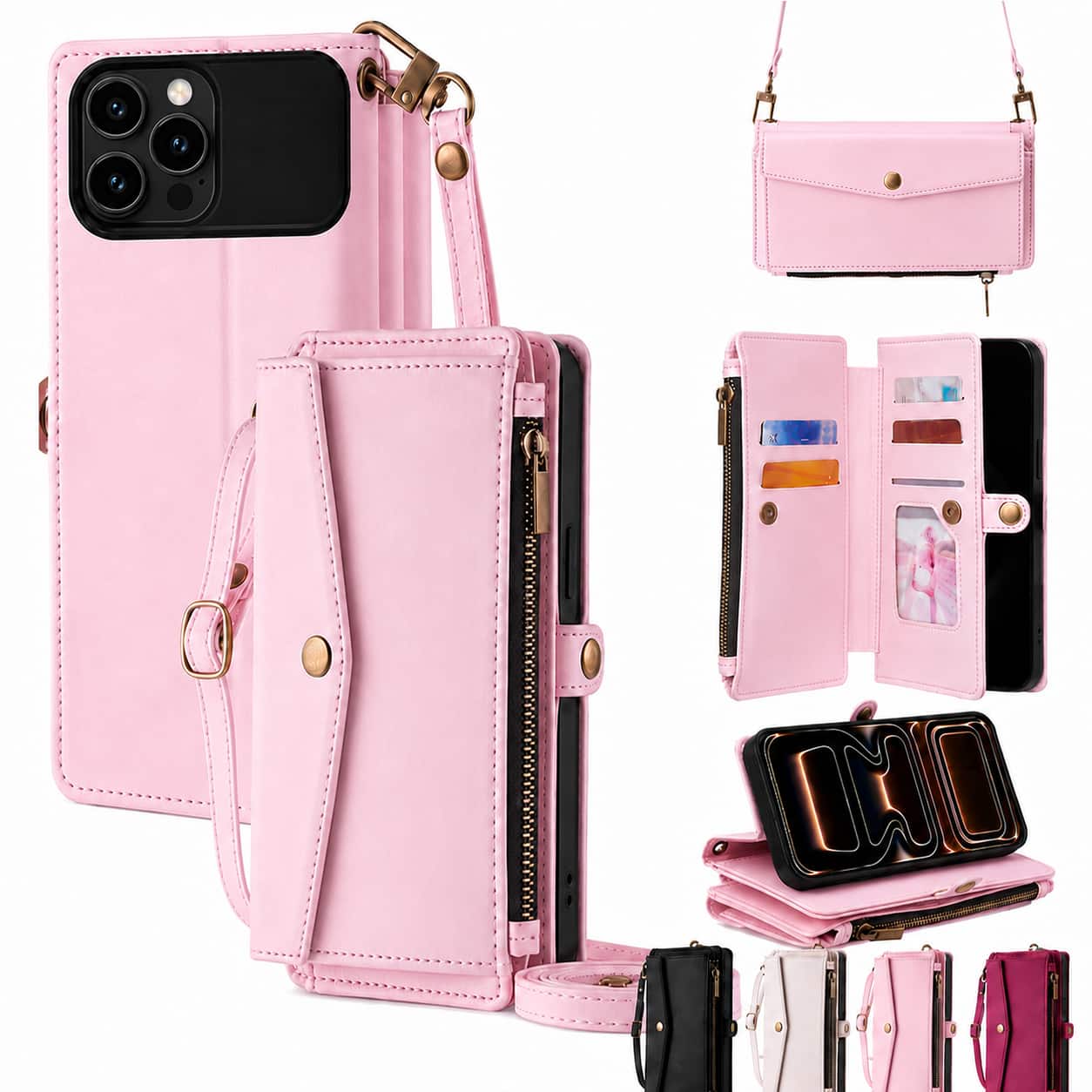 Topteng - Premium Crossbody Wallet Case for iPhone 12 & 12 Pro Max – Zipper Card Holder, PU Leather & TPU, Hands-Free - iPhone 12 Pro Max Pink price history on PriceWatchPro