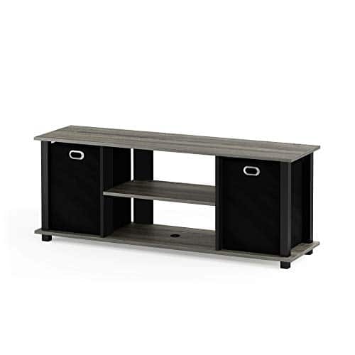 Hirose Alice - Econ Entertainment Center Black/black Simple stylish design, Functional and suitable for any room; style: mode - French Oak Grey/Black/Black-42 Inch with Bin