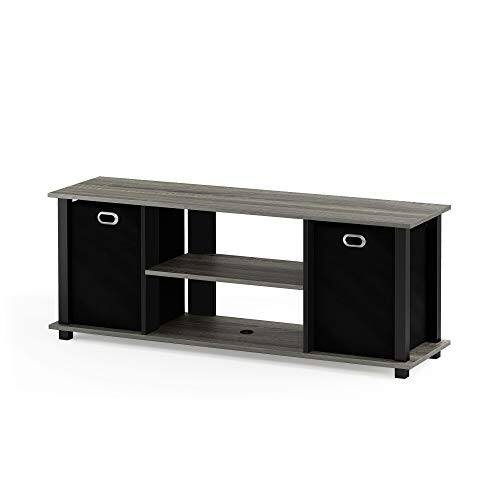Hirose Alice - Econ Entertainment Center Black/black Simple stylish design, Functional and suitable for any room; style: mode - French Oak Grey/Black/Black-42 Inch with Bin