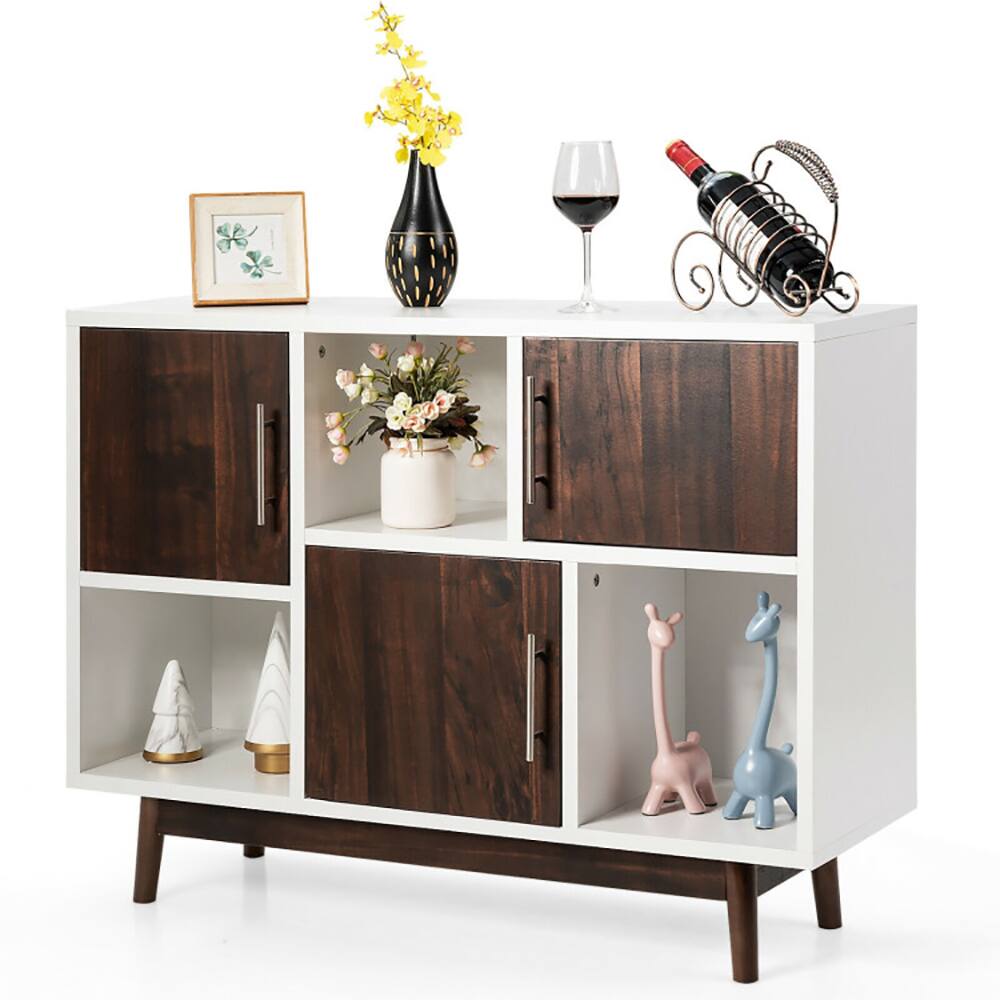 Alt View 4. Pefilos - Wood Display Sideboard Storage Cabinet with Storage Compartments, Mid Century Modern TV Stand for Living Room Bedroom - White.