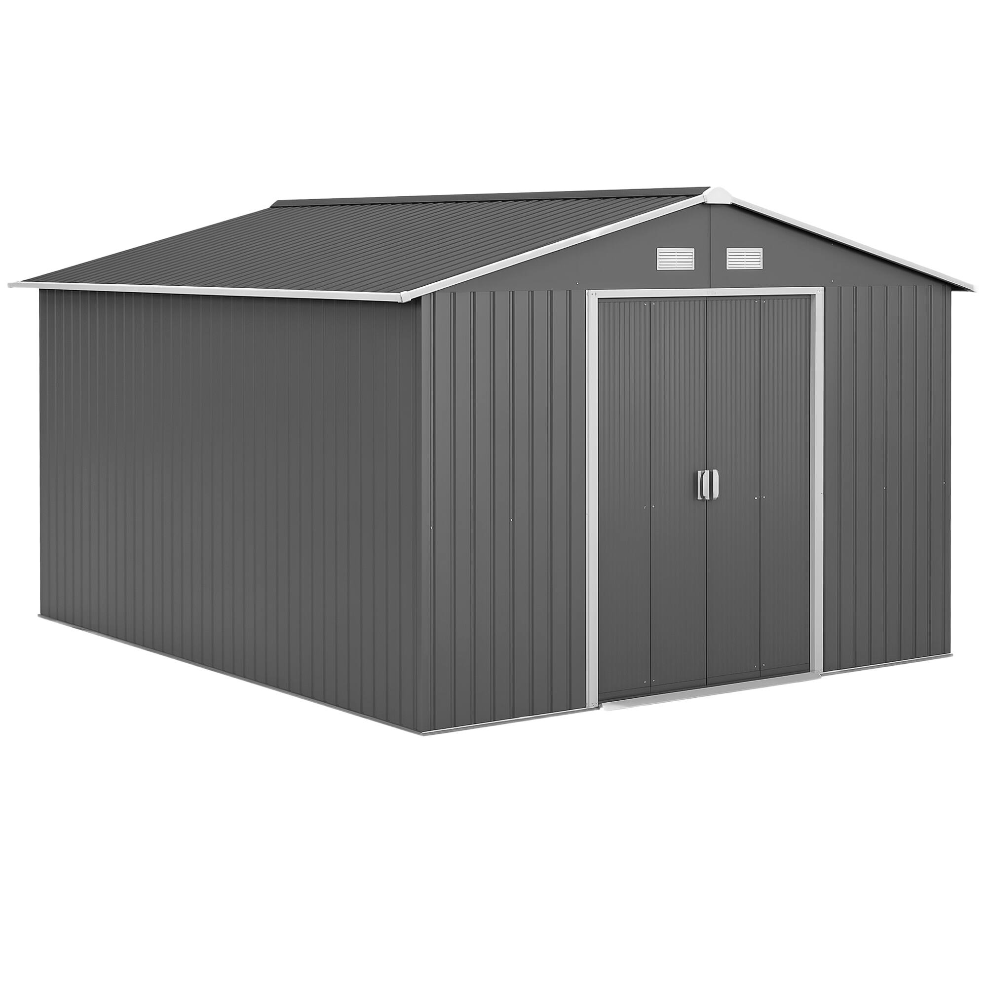 Outsunny - 11' x 9' Outdoor Storage Shed, Garden Tool Metal Shed with Foundation Kit, Double Lockable Door