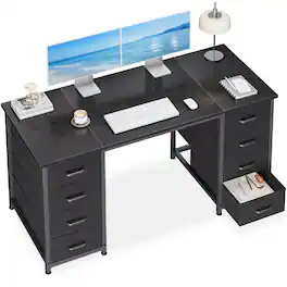 AODK - Computer Desk with 8 Fabric Drawers, Large Storage Modern Office Desk for Home Office & Study - Black