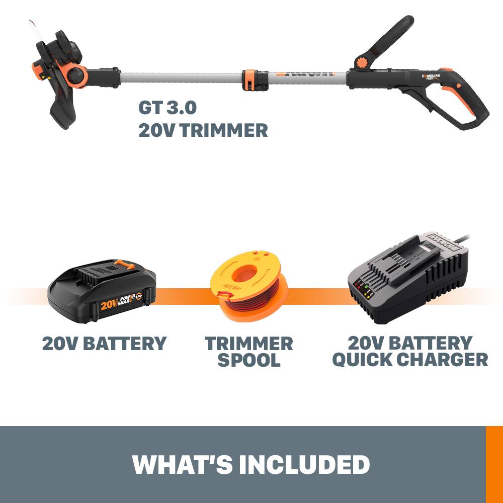 Alt View 15. WORX - 20V 12" Cordless Straight Shaft Grass Trimmer & Edger (1 x 2.0 Ah Battery and 1 x Charger) - Black.