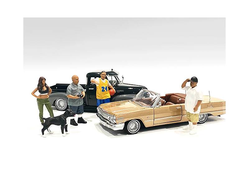 Lowriderz and a Dog 5 piece Figurine Set for 1/18 Scale Models by American Diorama - Multi