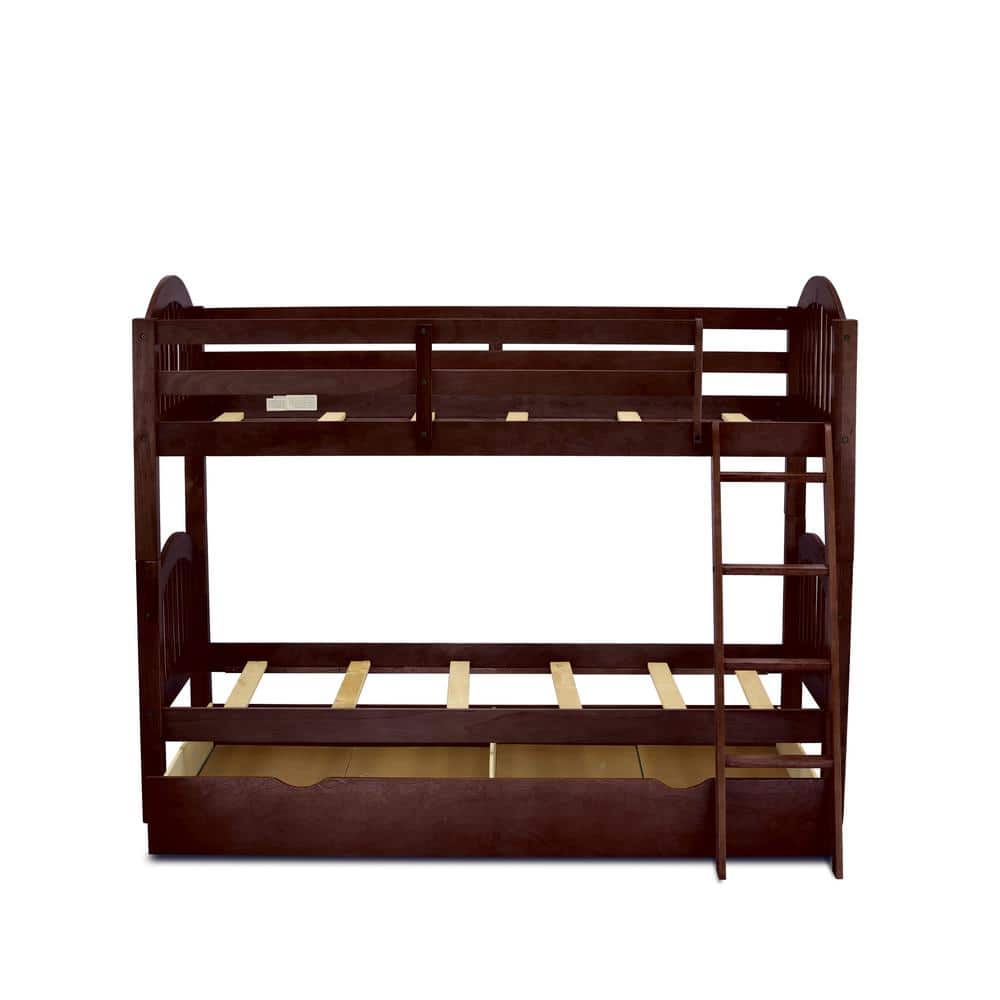 East West Furniture - Verona Twin Bunk Bed Finish with Convertible Trundle & Drawer - Java