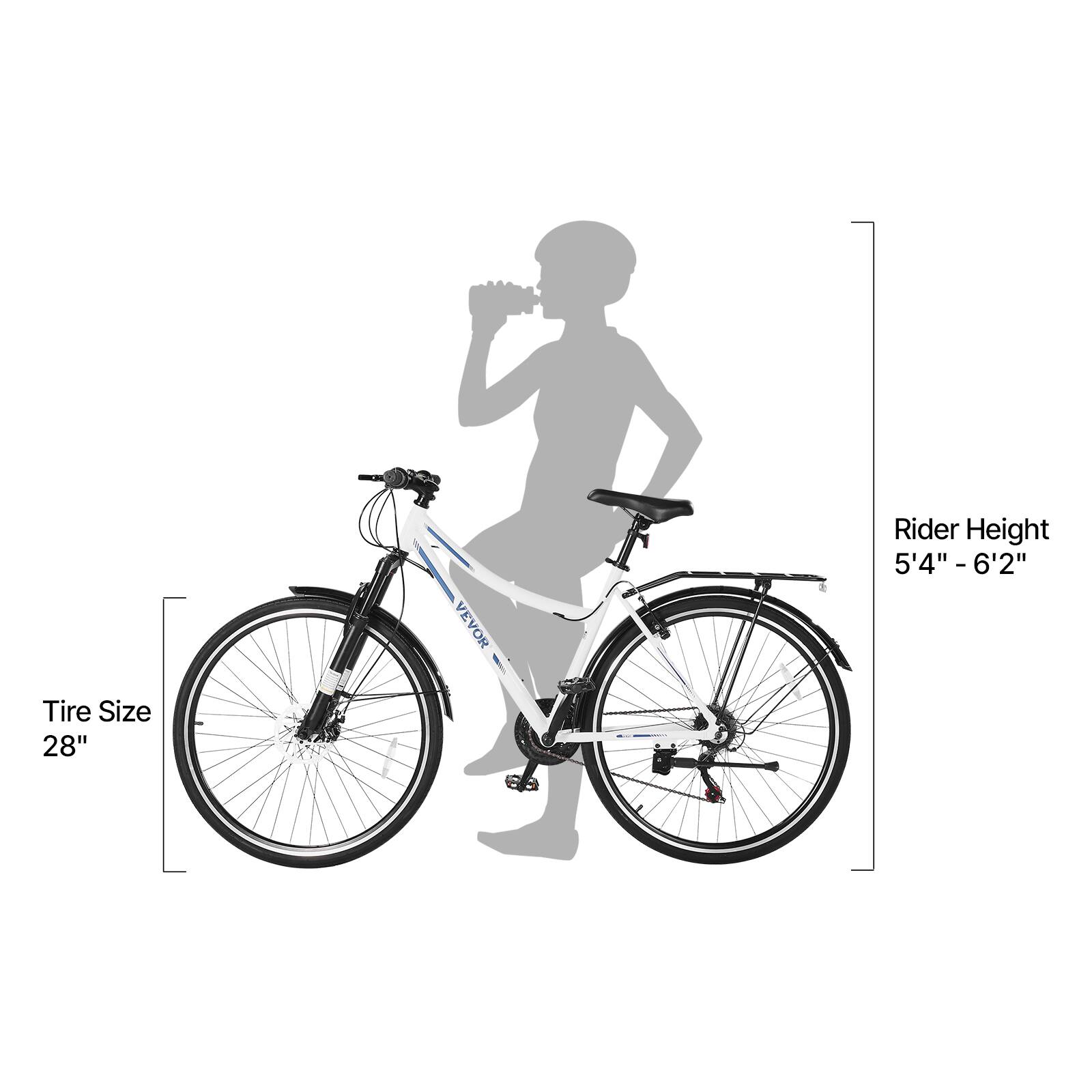 Rider Height: 5'4" - 6'2"  
Tire Size: 28"