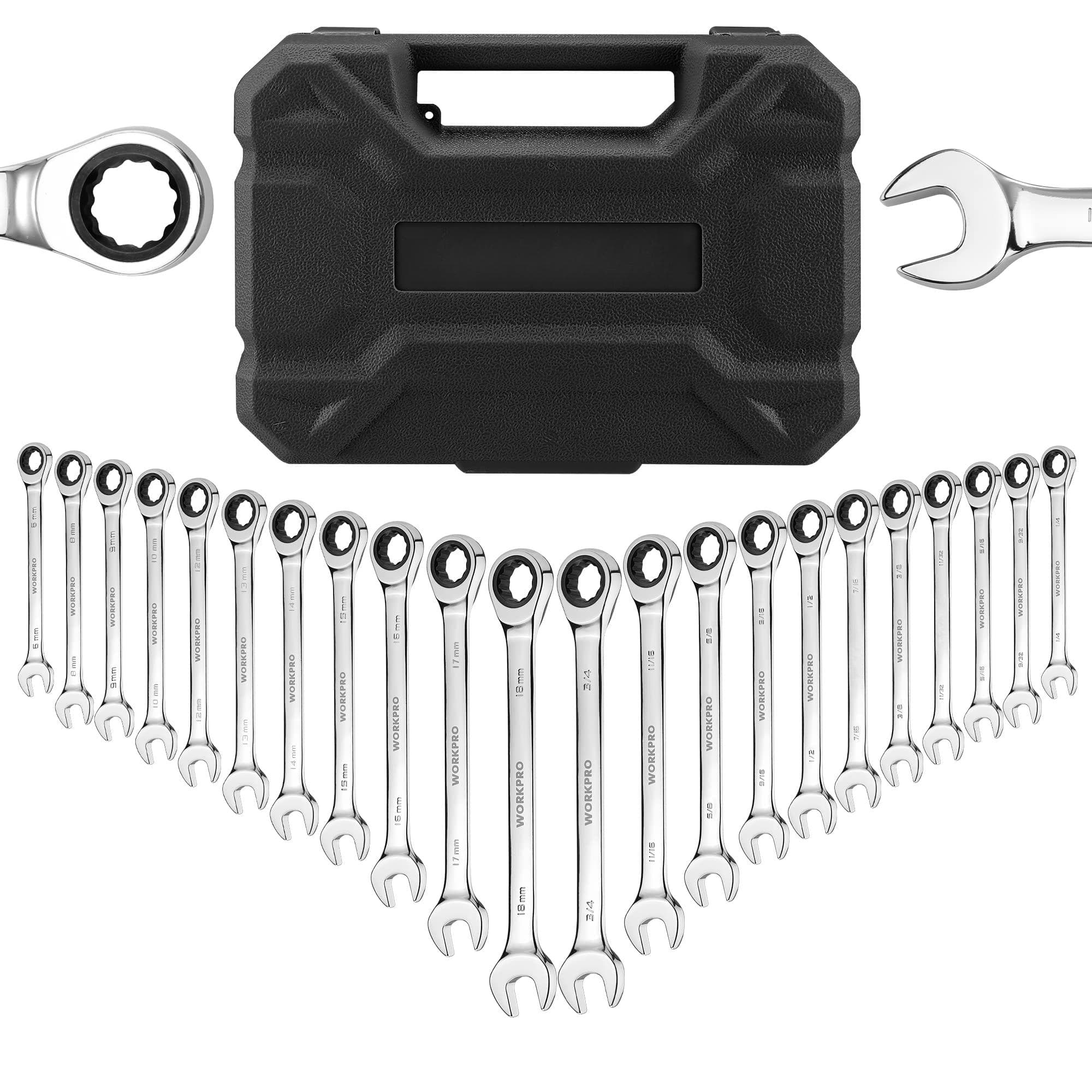 JETRANSPORT - 22-piece Ratcheting Wrench Set Flex-head Ratchet Combination Sets With Organizer Box 72 Teeth Metric - Regular & Polished