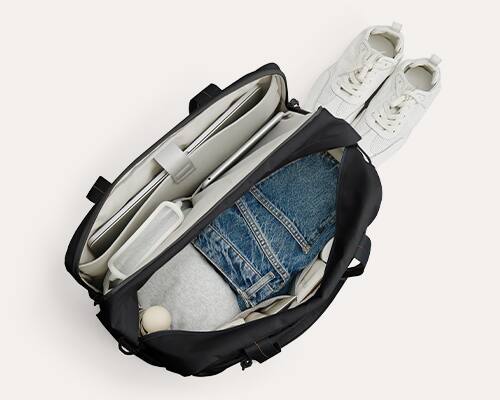 Alt View 2. Bagsmart - Moss 30L Weekender Duffle Bag, Water-Resistant Overnight Bag with 15.6" Laptop Compartment for Travel & Commute - Black.