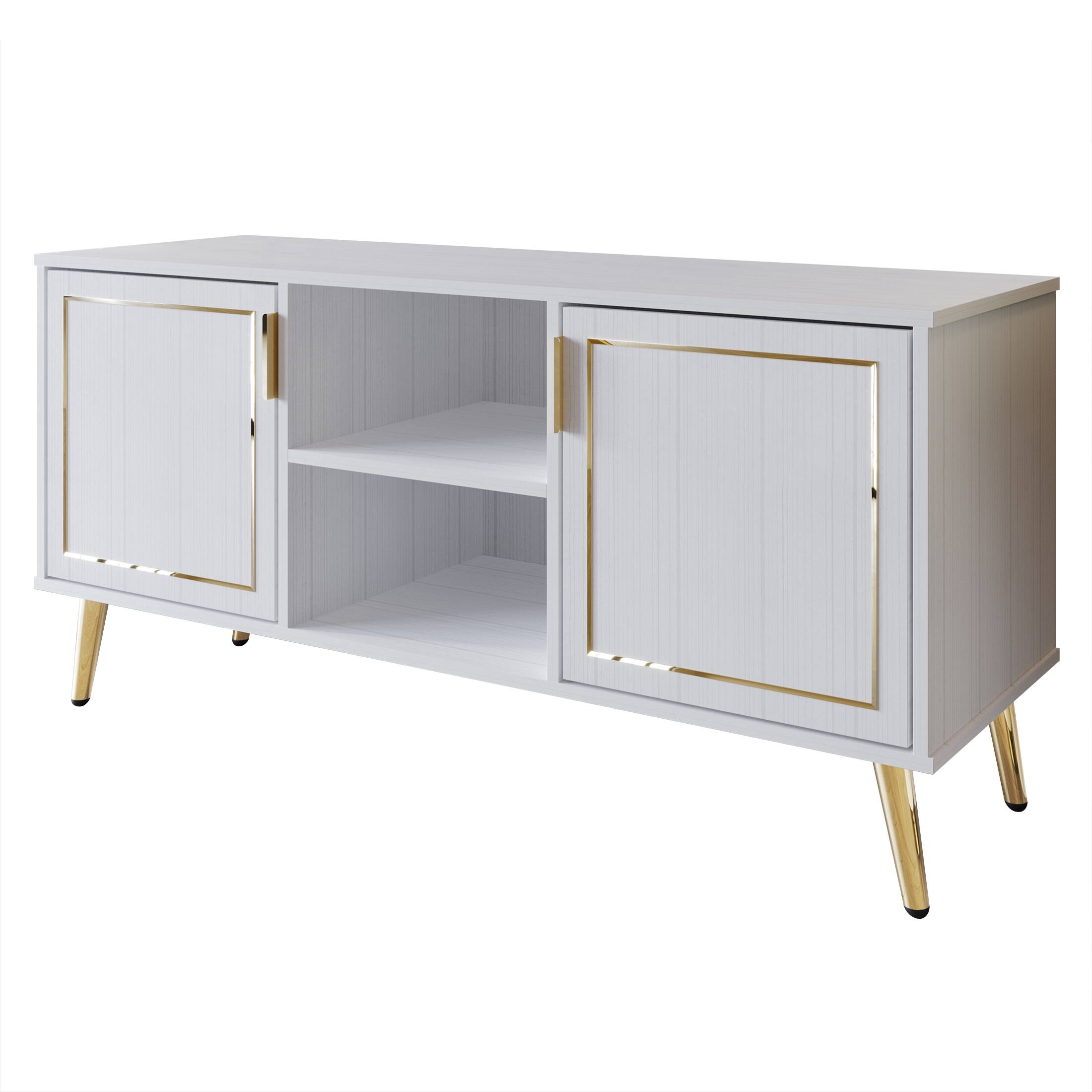 Alt View 5. ChaletPosh - Modern Wooden TV Stand Console with Gold Accent Strip, White - White.