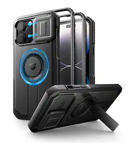 dexnor - iPhone 14 Pro Max Case with Camera Cover&Adjustable Kickstand&Built-in Screen Protector Magnetic - Black