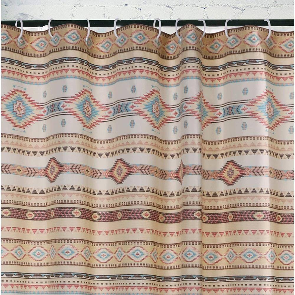 Left. Barefoot Bungalow - Barefoot Bungalow Phoenix Traditional Design And Button Holes Hanging Shower Curtain72x72", Tan - Tan.