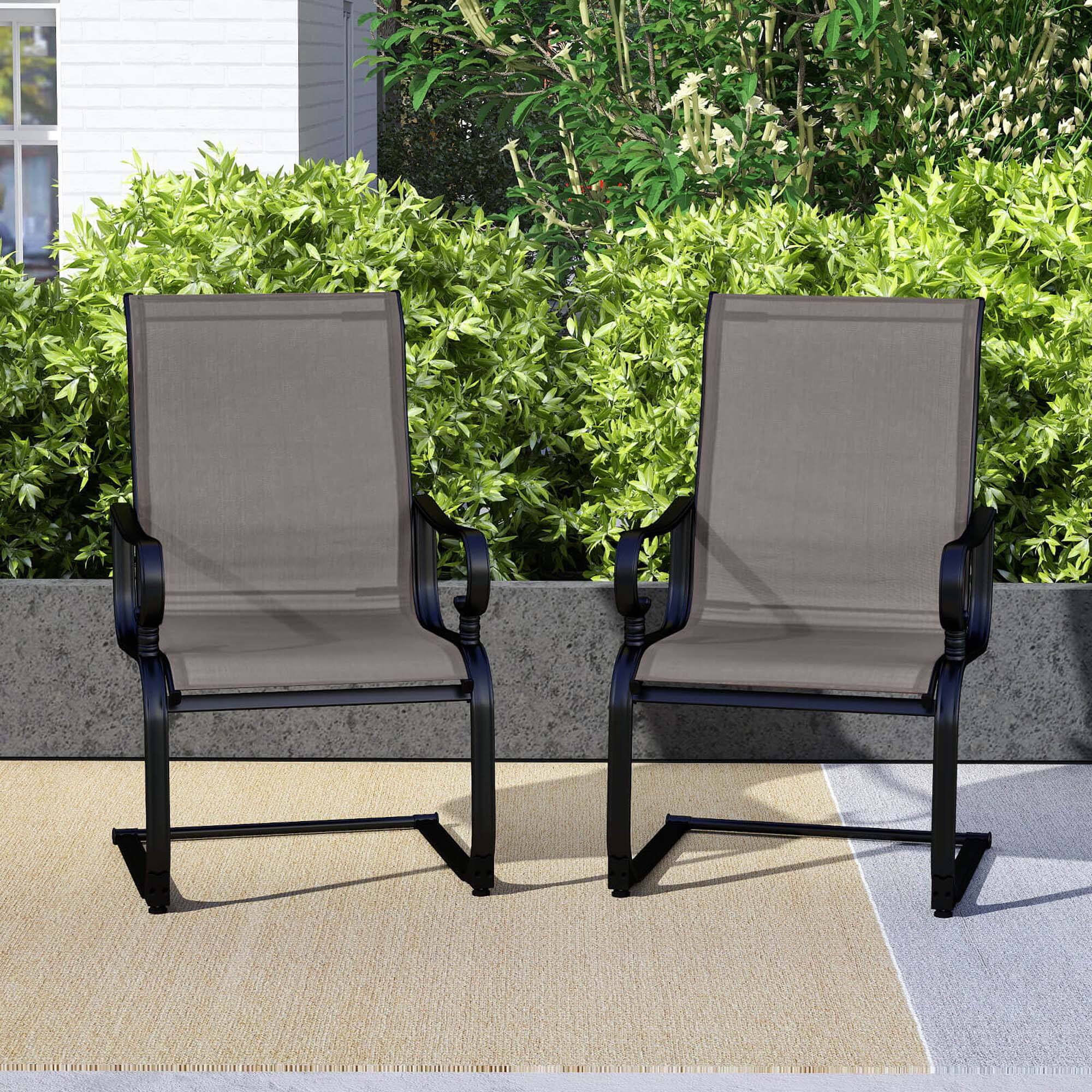 Alt View 3. Costway - Set of 2 Patio Chairs C-Spring Motion Chairs with Quick-drying & Breathable Fabric - Gray + Black.