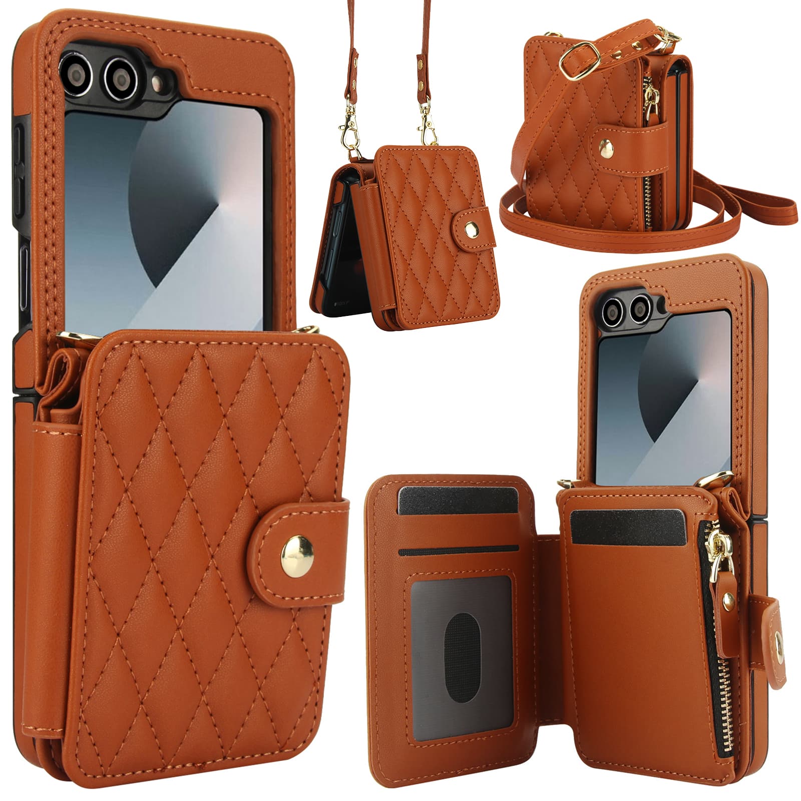 Dteck - Crossbody Quilted PU Leather Wallet Case for Samsung Galaxy Z Flip6,Shock-absorbent RFID Card Pocket Back Cover+Strap - Brown price history on PriceWatchPro