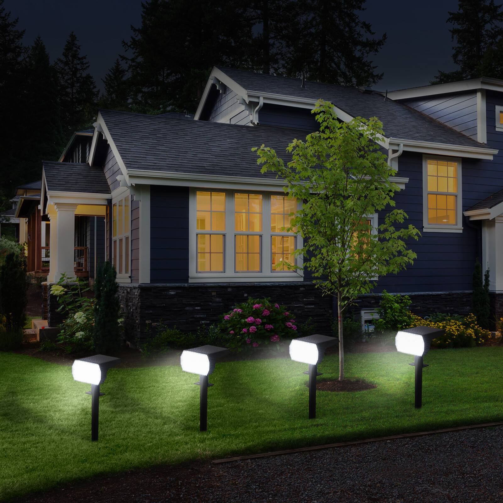 Angle. Oumilen - Solar LED Spotlight 56 LEDs with 90° Adjustable Head & Ground Stake for Outdoor.