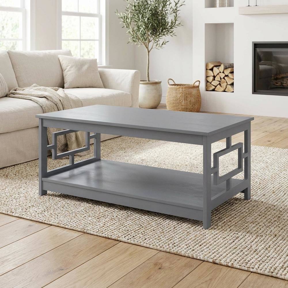 Back. FurniFact - Gray Coffee Table with MDF Shelf and Storage Space in Multiple Finishes - Gray.