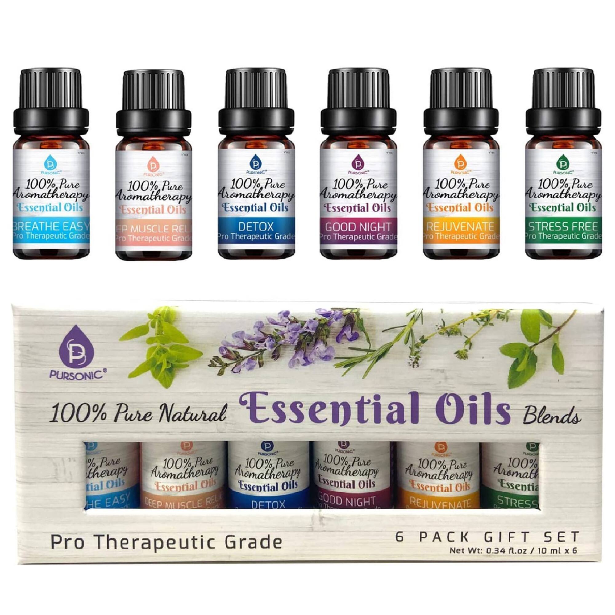 Pursonic - 6 Pack of 100% Pure Essential Aromatherapy Oils Blends - Multicolor