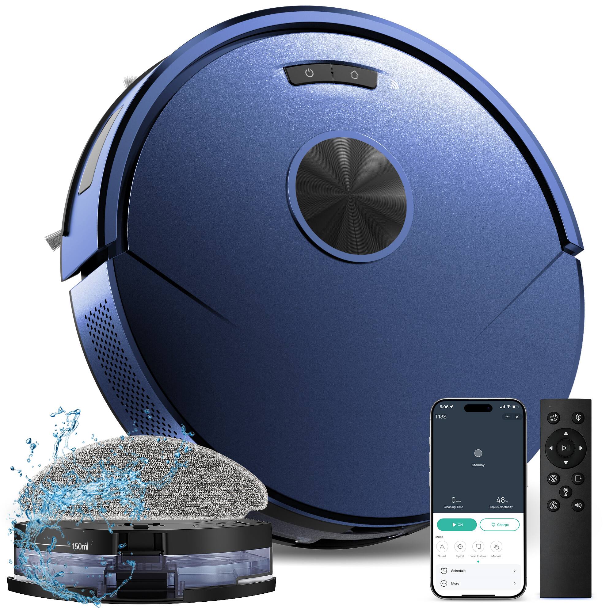 Teendow - Robot 2 in 1 Vacuum and Mop, Vacuum Cleaner with APP/Remote for Pet Hair - Blue