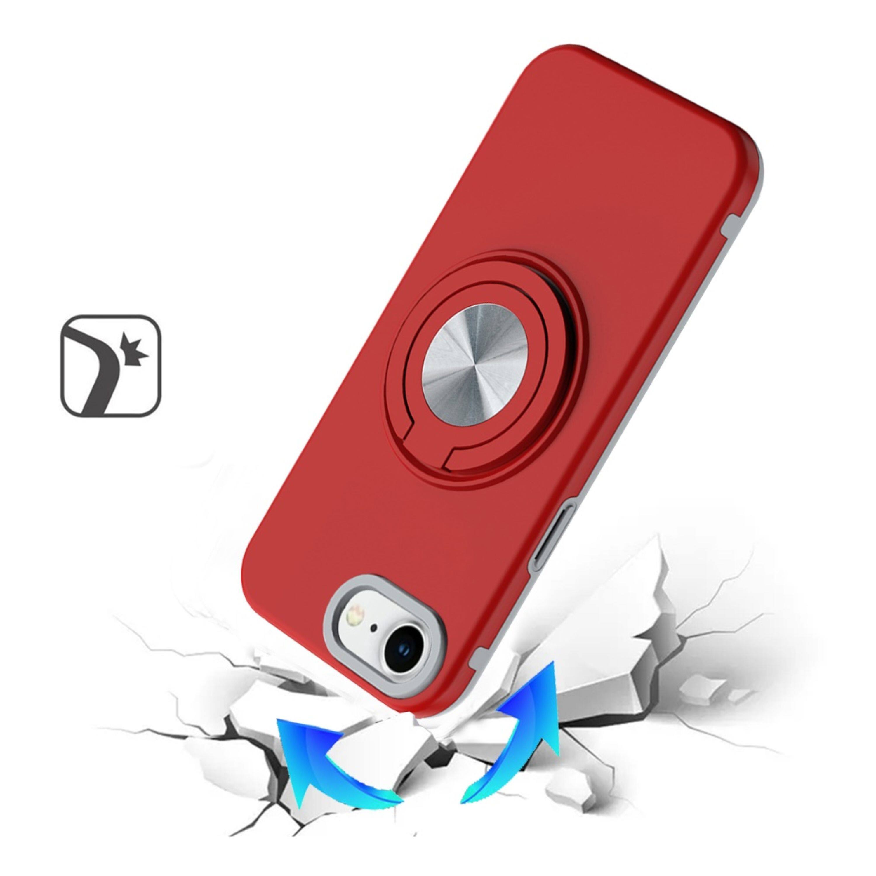 Angle. Kitcheniva - Solid Rugged Shockproof Phone Case With 360 Stand Tempered Glass For iPhone 16e/17e Red - Red.