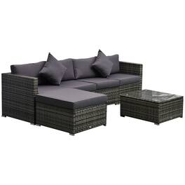 Outsunny - 6 Piece Patio Furniture Set Outdoor Wicker Conversation Set All Weather PE Rattan Sectional Sofa Set with Ottoman - Mixed Gray, Gray