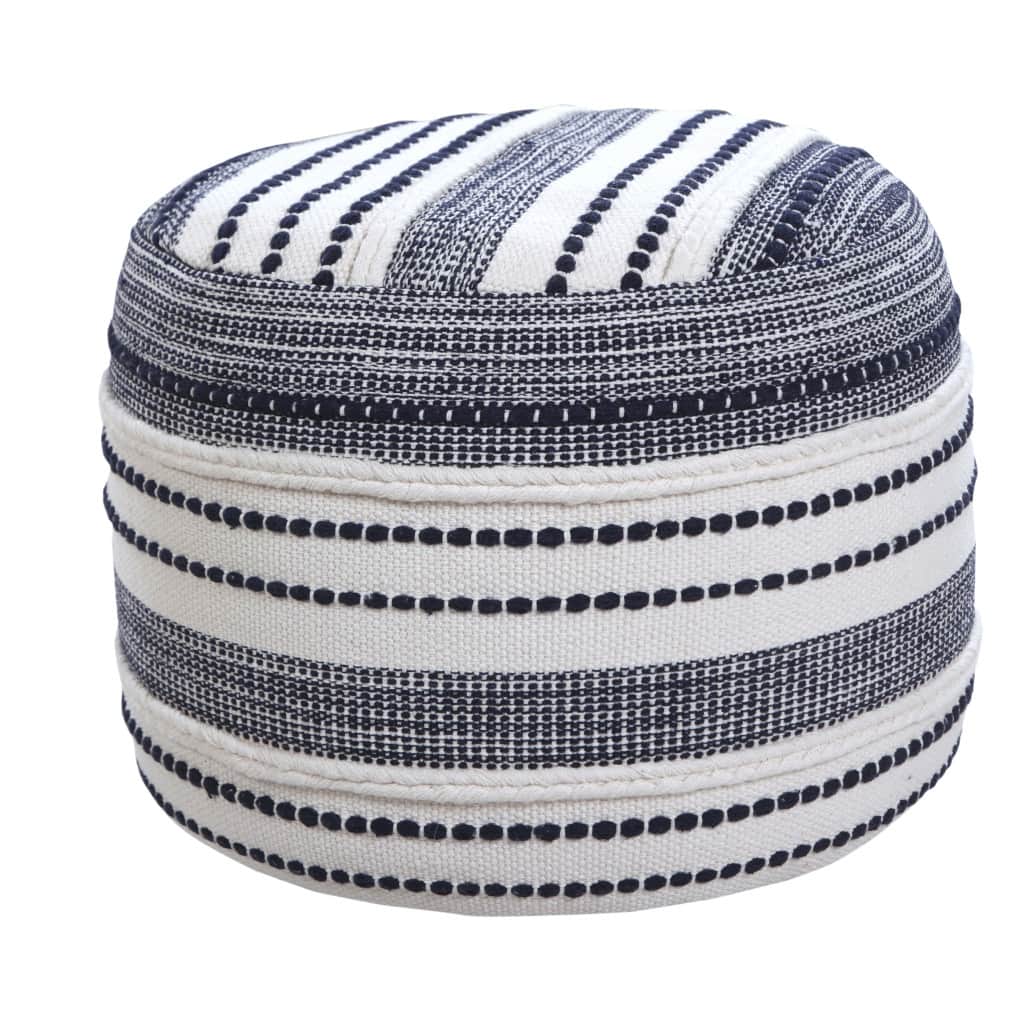 Hivvago - 18 Inch Cotton Cylinder Striped Pouf Ottoman - Blue, White