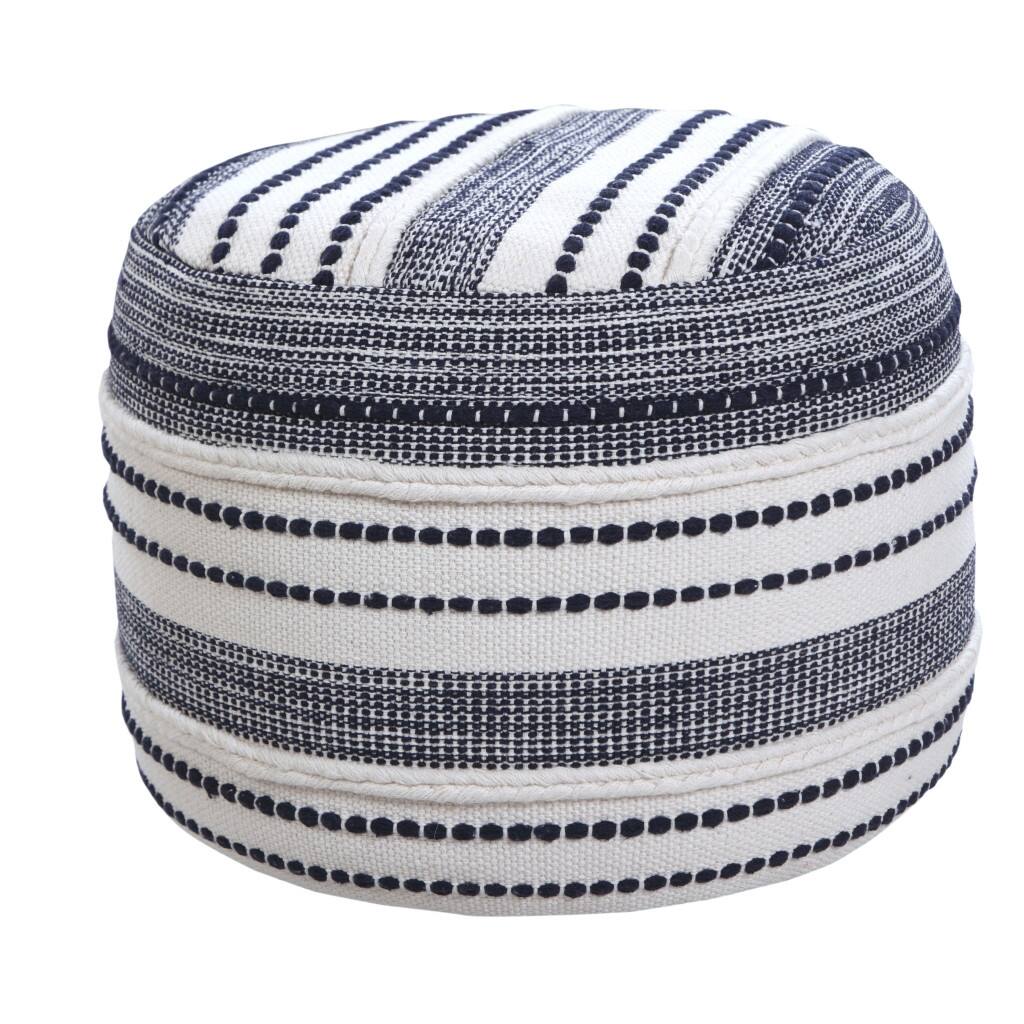 Front. Hivvago - Hivvago 18 Inch Cotton Cylinder Striped Pouf Ottoman - Blue, White.