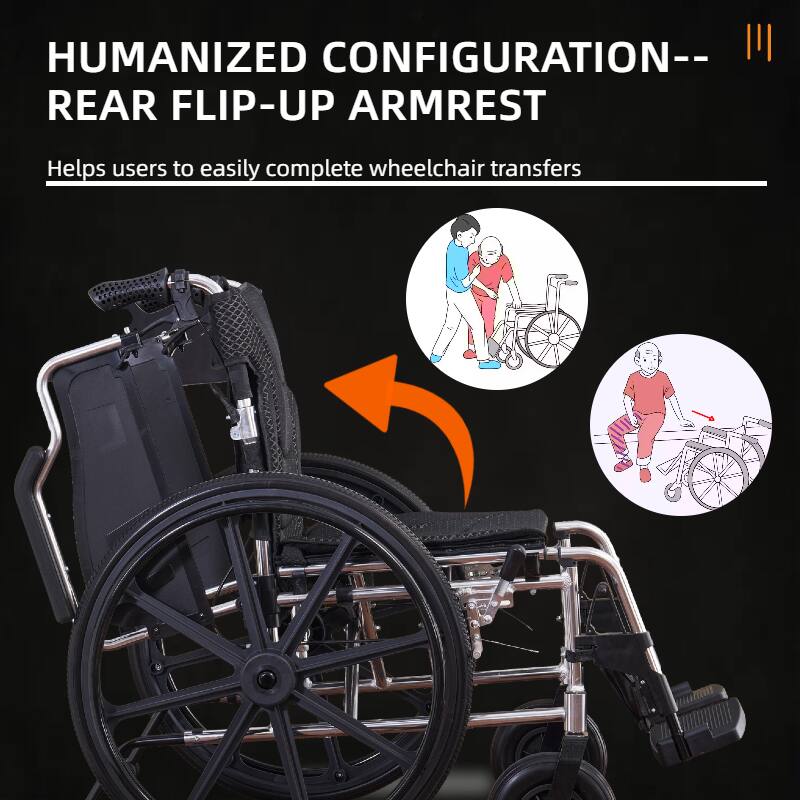 HUMANIZED CONFIGURATION-- REAR FLIP-UP ARMREST

Helps users to easily complete wheelchair transfers