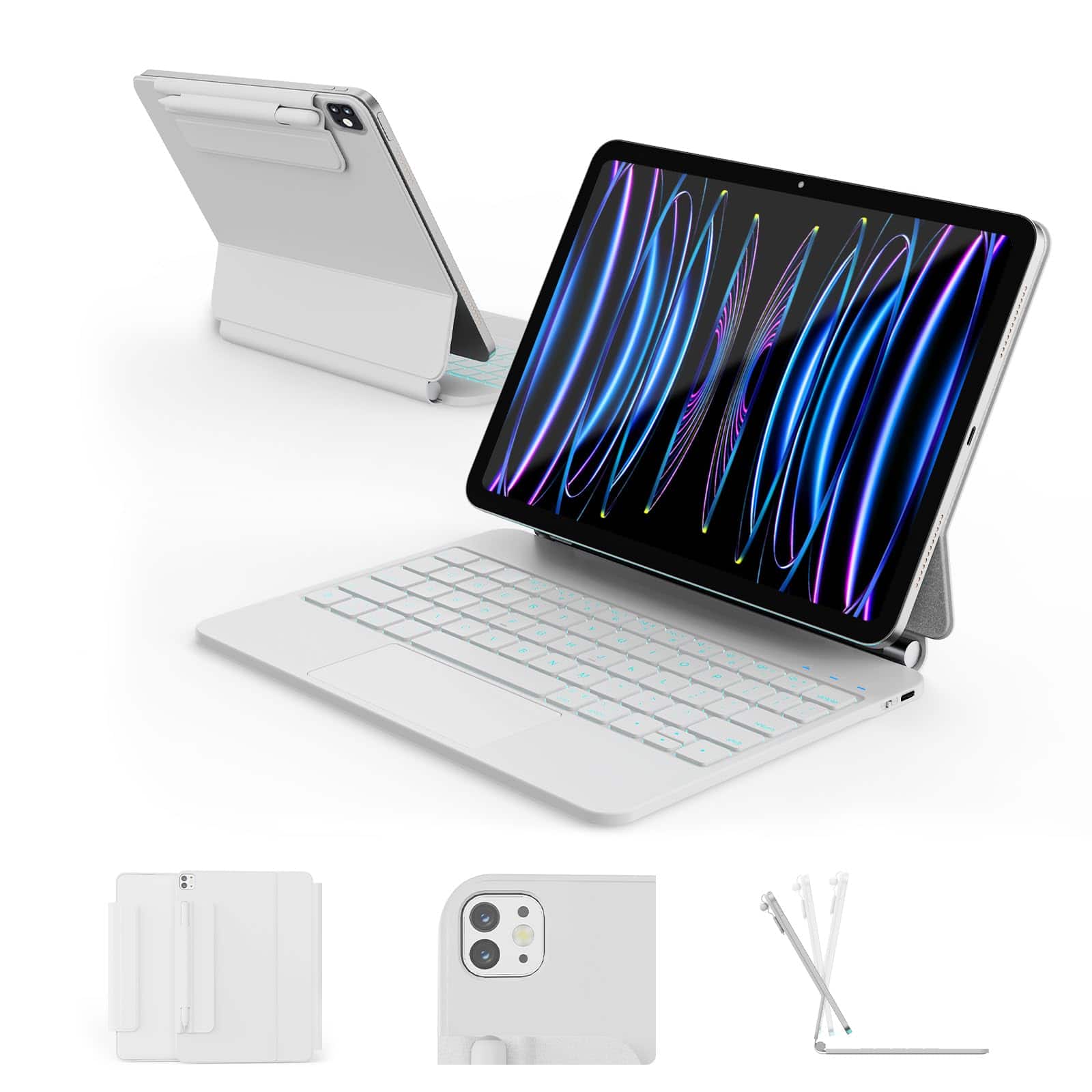 Pacoar Cade - For Ipad Air 11-inch (m3 2025 / M2 2024) & Pro 11 Inch(1st/2nd/3rd/4th Gen) Magic 4/5 Springy Backlit Keys - White