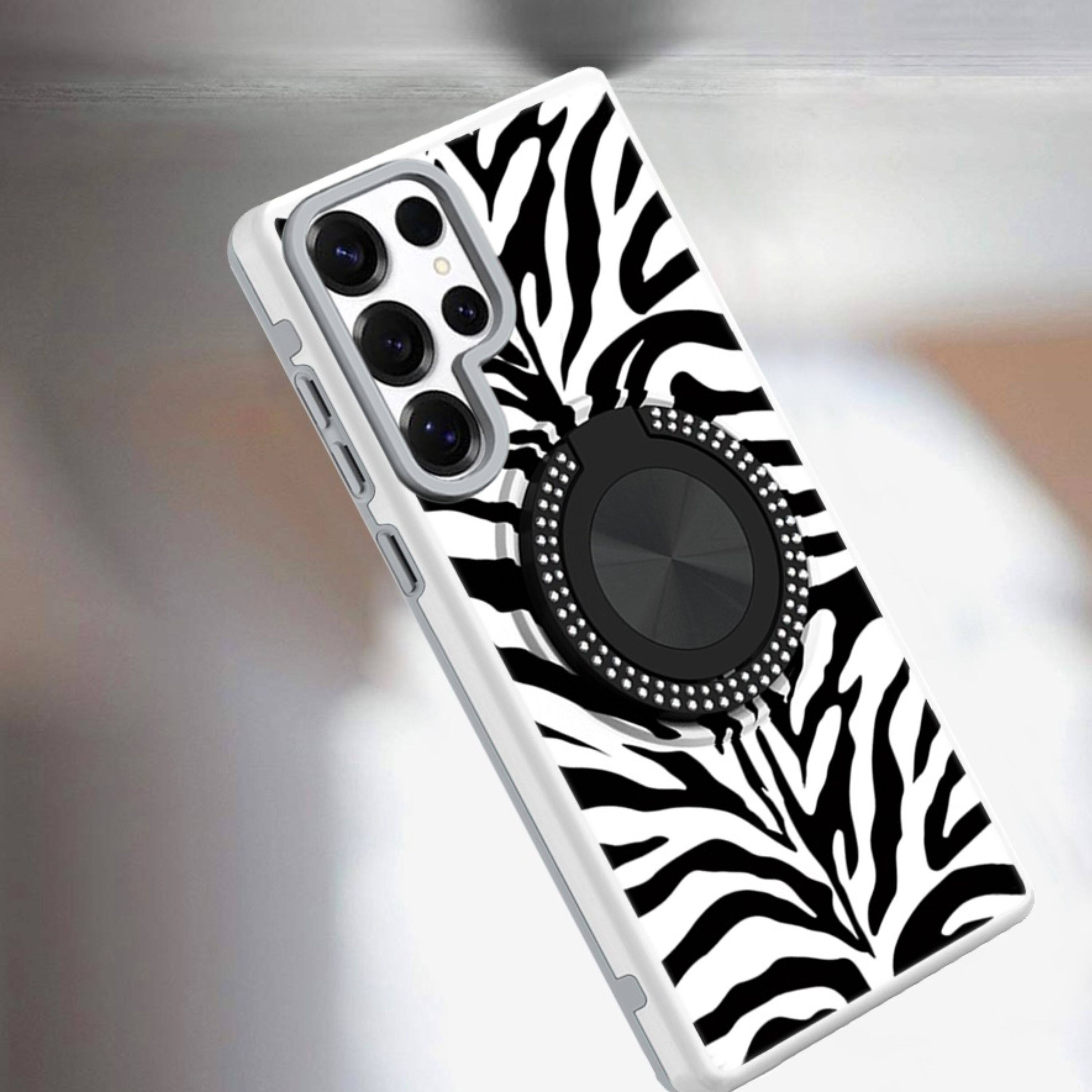 Left. Kitcheniva - Printed Design Case With Bling 360 Stand Plus Tempered Glass For Samsung S25 Ultra Zebra - Multicolor.