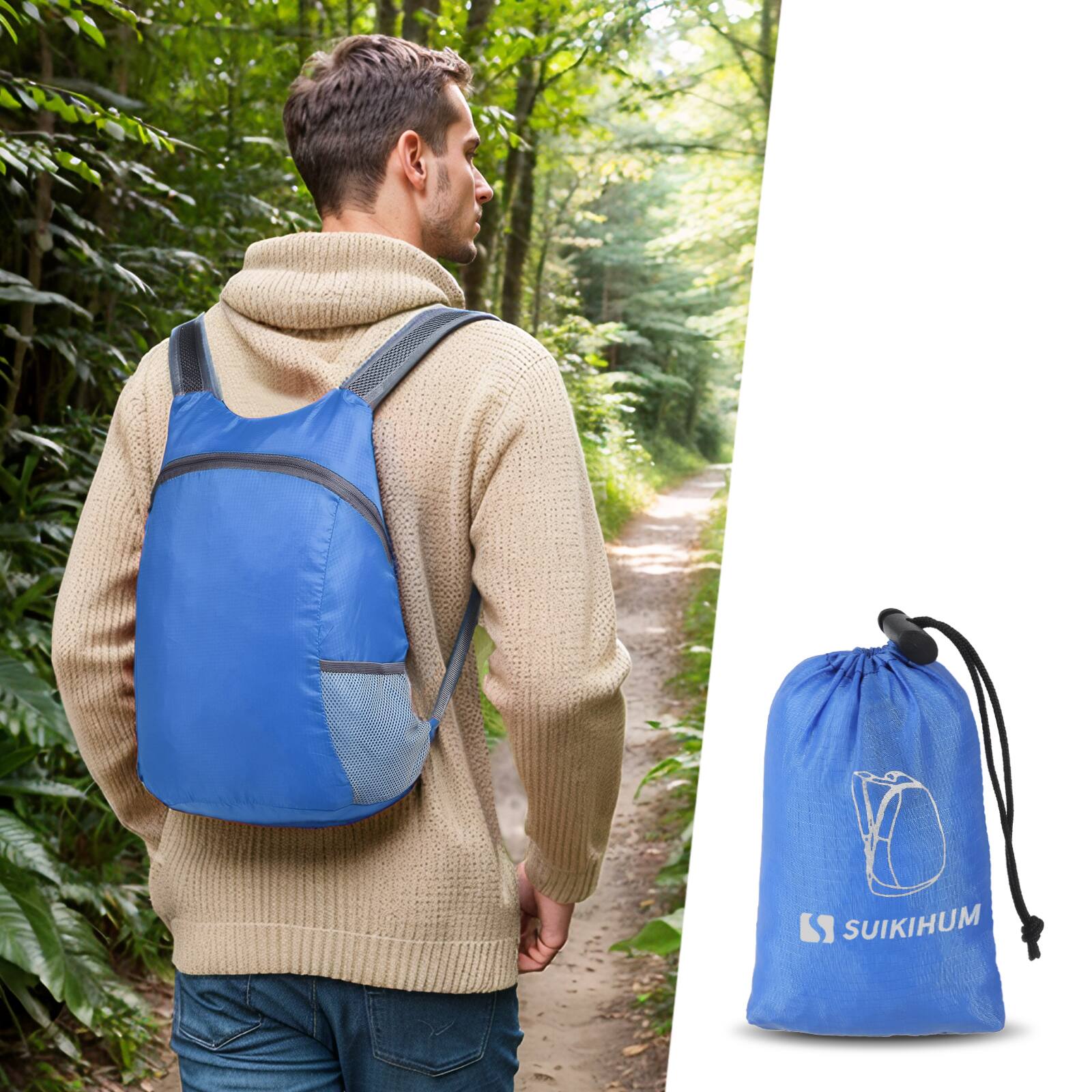 Alt View 6. Unique Bargains - 20L Ultra Hiking-Daypack Lightweight Foldable Travel Packable Backpack for Camping Cycling Outdoor - Sapphire.
