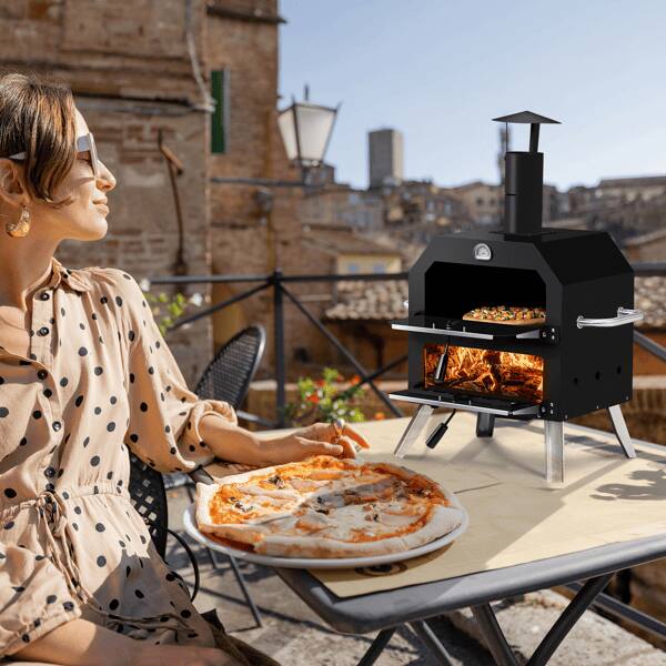 Alt View 1. COWLOWN - 12-Inch Automatic Rotating Pizza Oven with Foldable Legs Built-in Thermometer Portable Carbon Grill - Black.