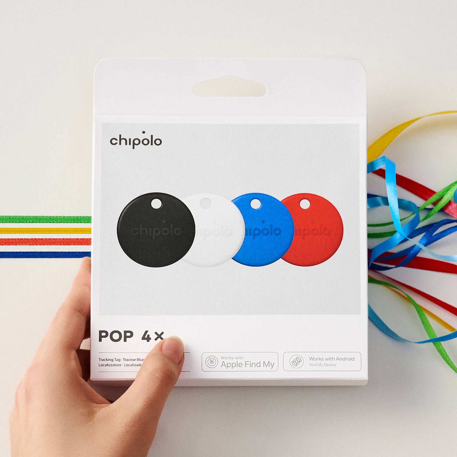 chipolo chipolo apolo uipolo mipolo POP 4x Tracking Tag Traceur Blue Localizzatore Localizado Works with Apple Find My Works with Android Find My Device