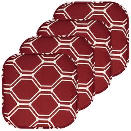 Sweet Home Collection - Mirage Hexagonal Memory Foam No Slip Back 16" x 16" Chair Pad Cushion, 4-Pack - Wine/White
