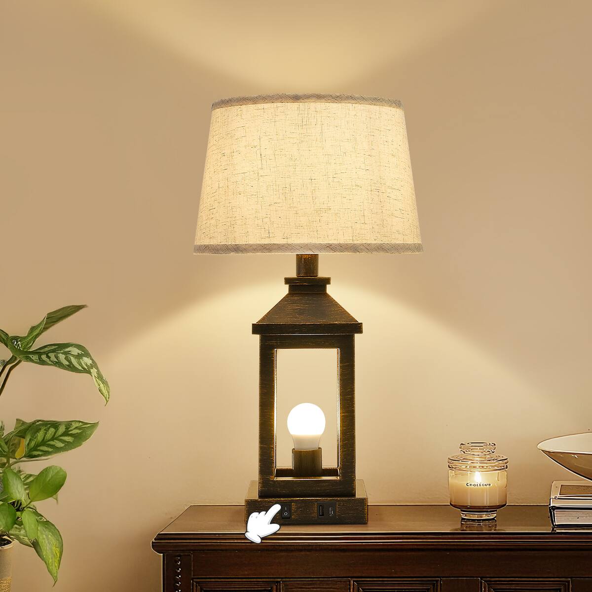 Left. HOMLUX - 52 in. Black LED Table Lamp Desk Lamps Interior Lighting with Linen Shade for Bedroom, 2 Bulb included.