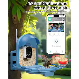 Luckbyte - Wireless 2K HD Bird Feeder Camera with Night Vision Motion Alerts Outdoor Bird Watching - Blue